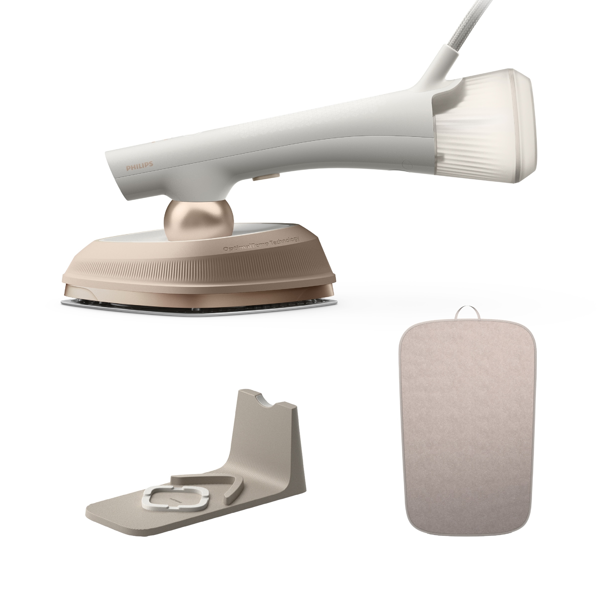 Philips OneTurn 2-in-1 2-in-1 Bügeleisen & Steamer (1800 Watt, Weiß/Beige, Drehbarer Bügelkopf, mit SoftBoard & Dock)