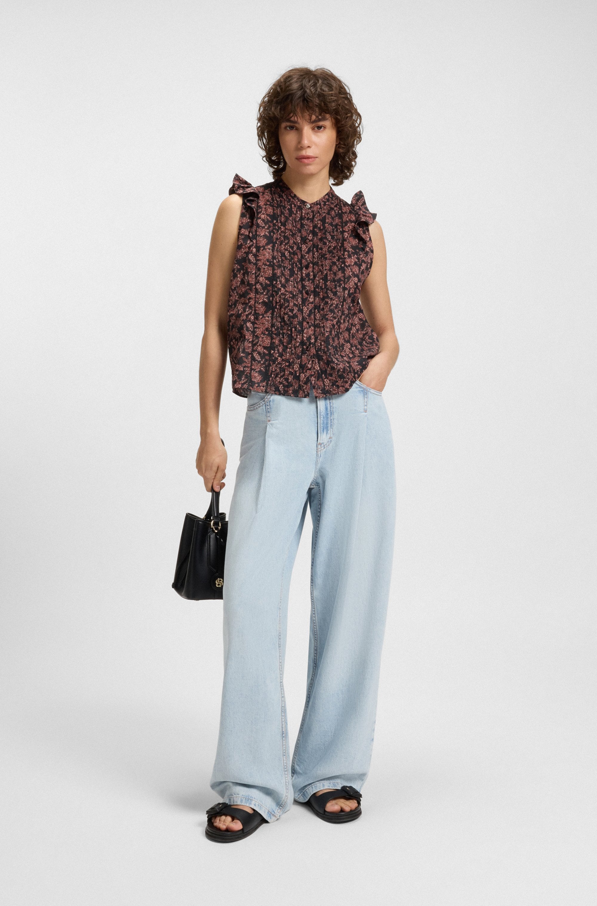 BOSS ORANGE Klassische Bluse »Bantiana Premium Damenmode«, mit Ajour Details, Stehkragen