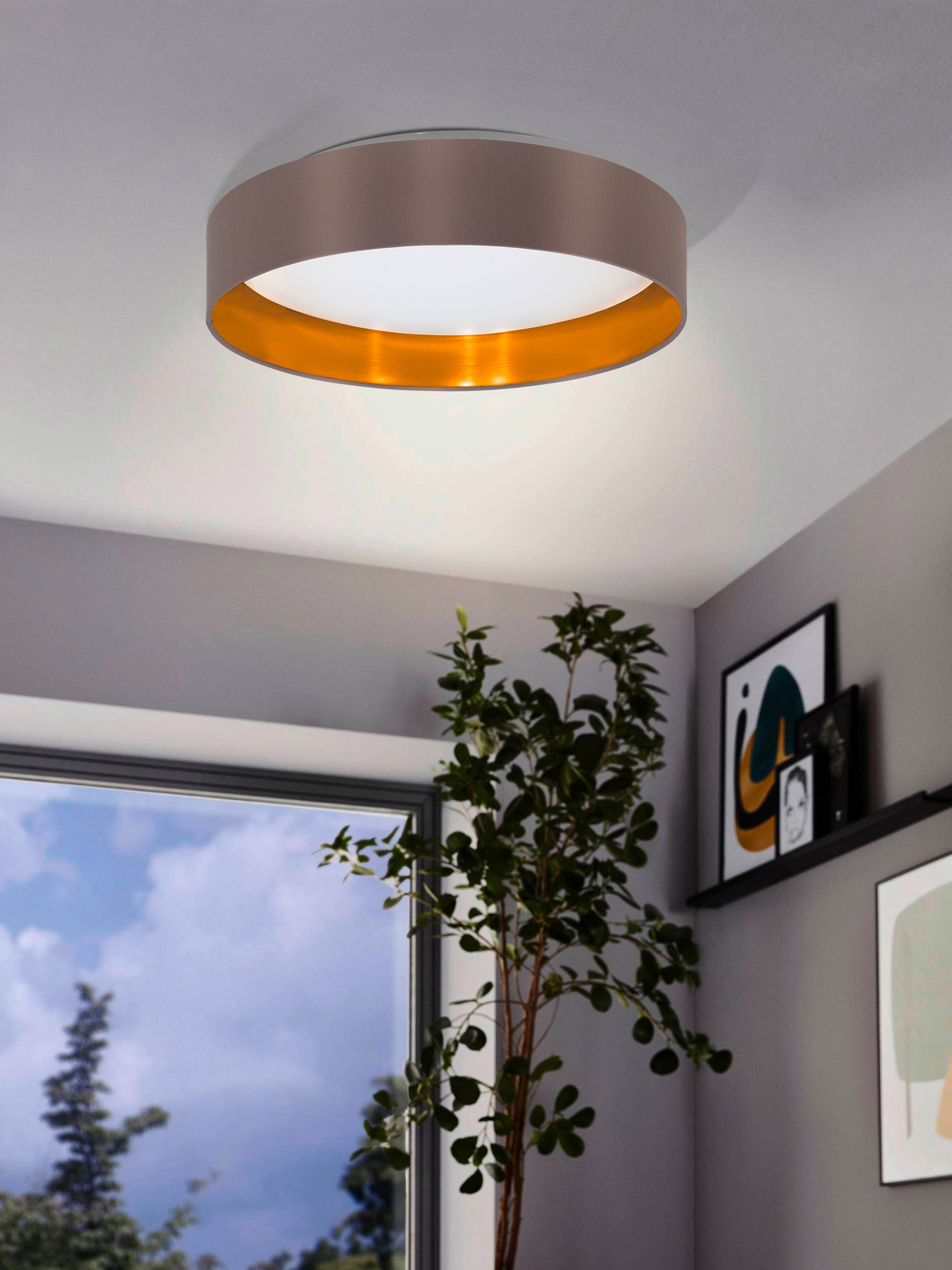 EGLO LED Deckenleuchte »Maserlo«, 1 flammig, Leuchtmittel LED-Modul | LED fest integriert, Stofflampe Maserlo2 Ø38 x H9 cm, LED-Platine, Textilschirm
