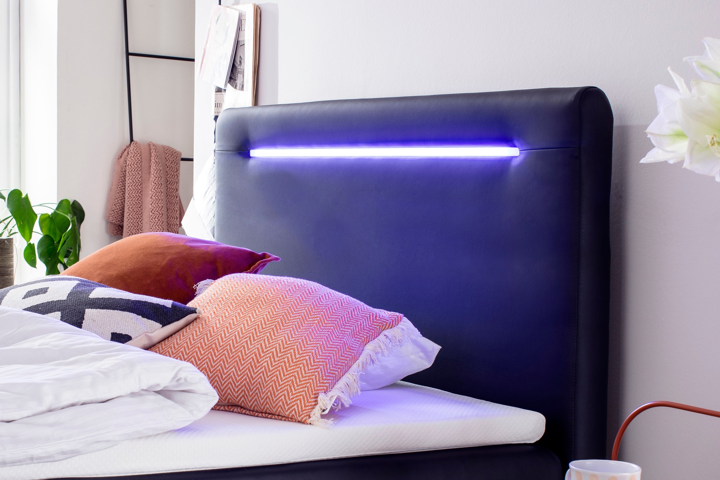 meise.möbel Boxspringbett »Las Vegas«, Füße und Kopfteil mit LED-Beleuchtung, mit Bettkasten und Topper