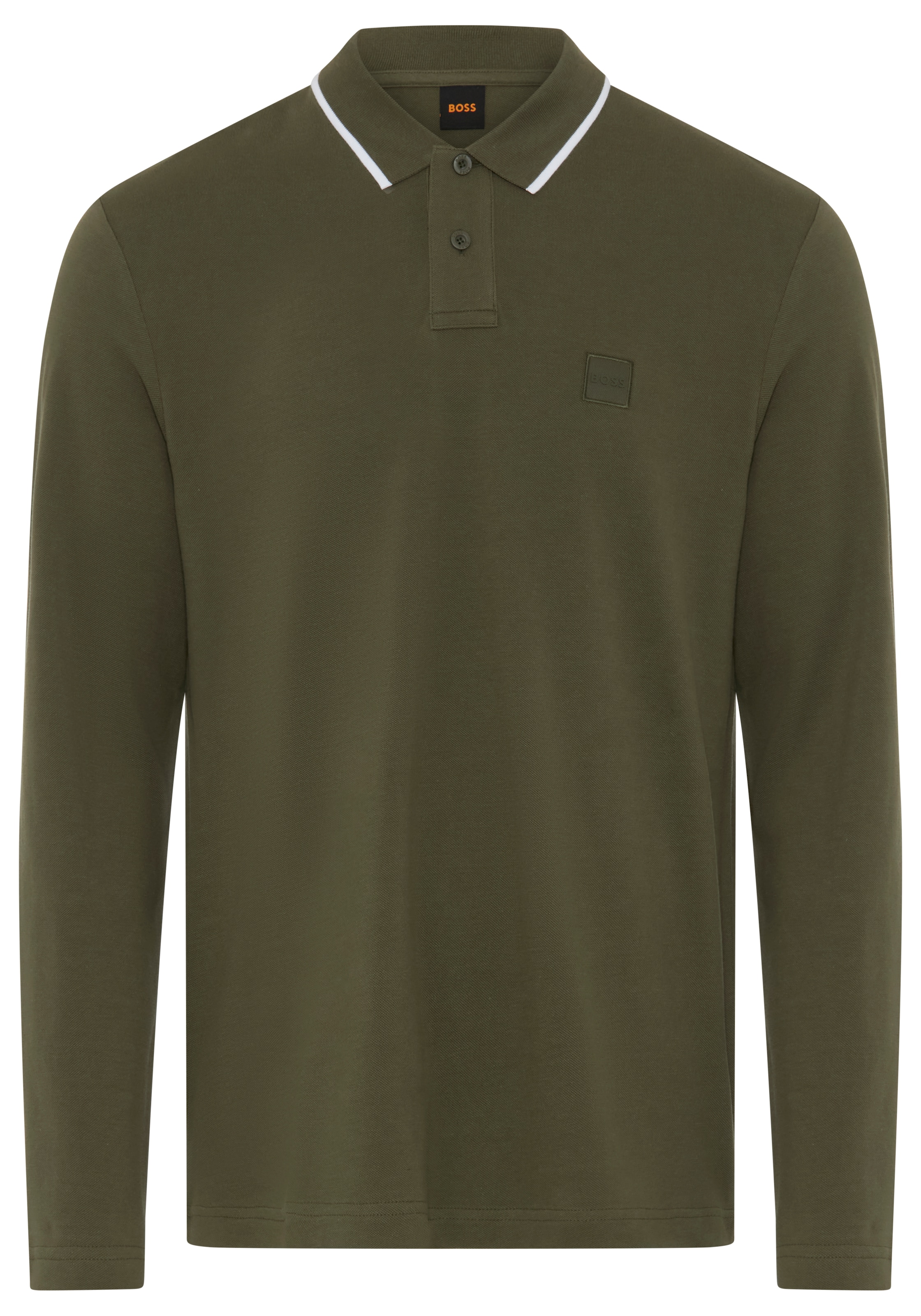 BOSS ORANGE Langarm-Poloshirt Regular Fit, reine Baumwolle, BOSS-Label