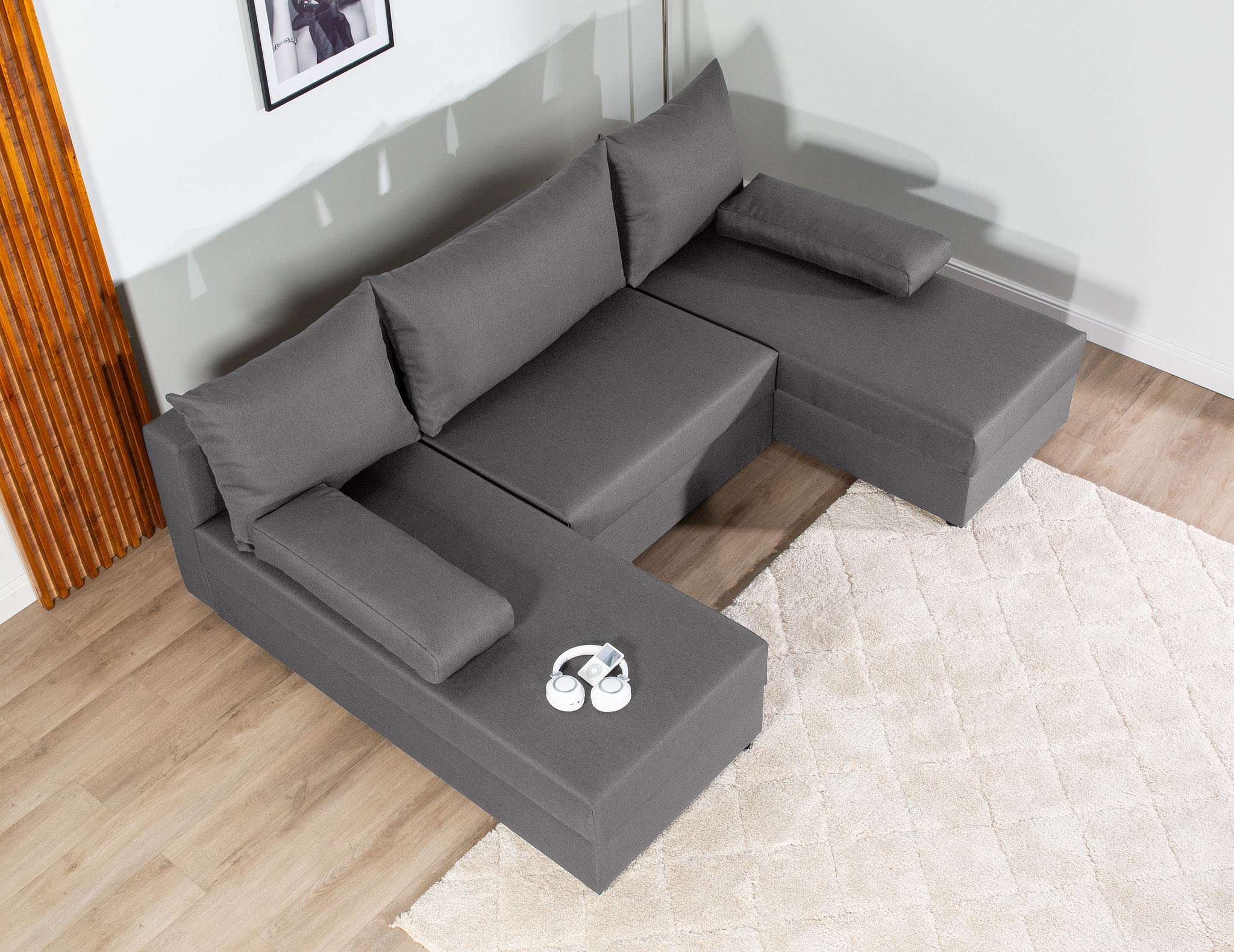 COLLECTION AB Wohnlandschaft »Pico U-Form, Breite 220, mit Schlaffunktion, Bettkasten & Zierkissen«, Wohnlandschaft,2 X Ottomane,Polyätherschaum Polsterung