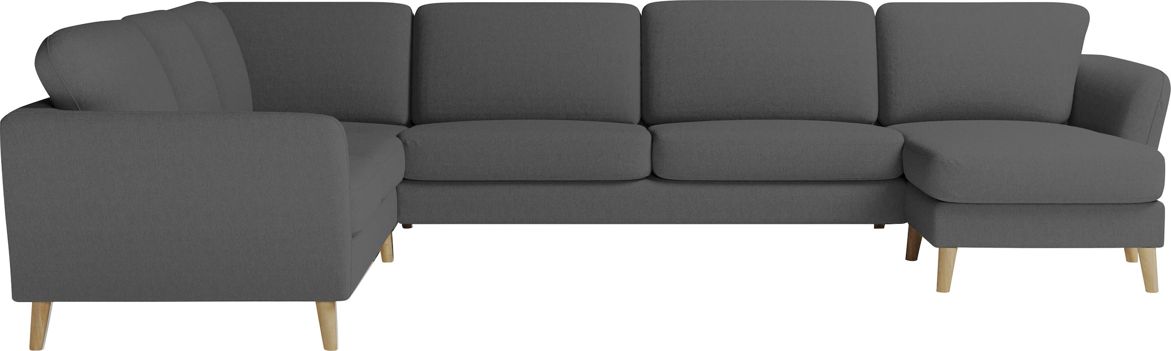Home affaire Wohnlandschaft »MARSEILLE XXL 349cm, U-Form, Ottomane rechts/links wählbar«, Massivholzbeine aus Eiche, In verschieden Bezügen und Farbvarianten
