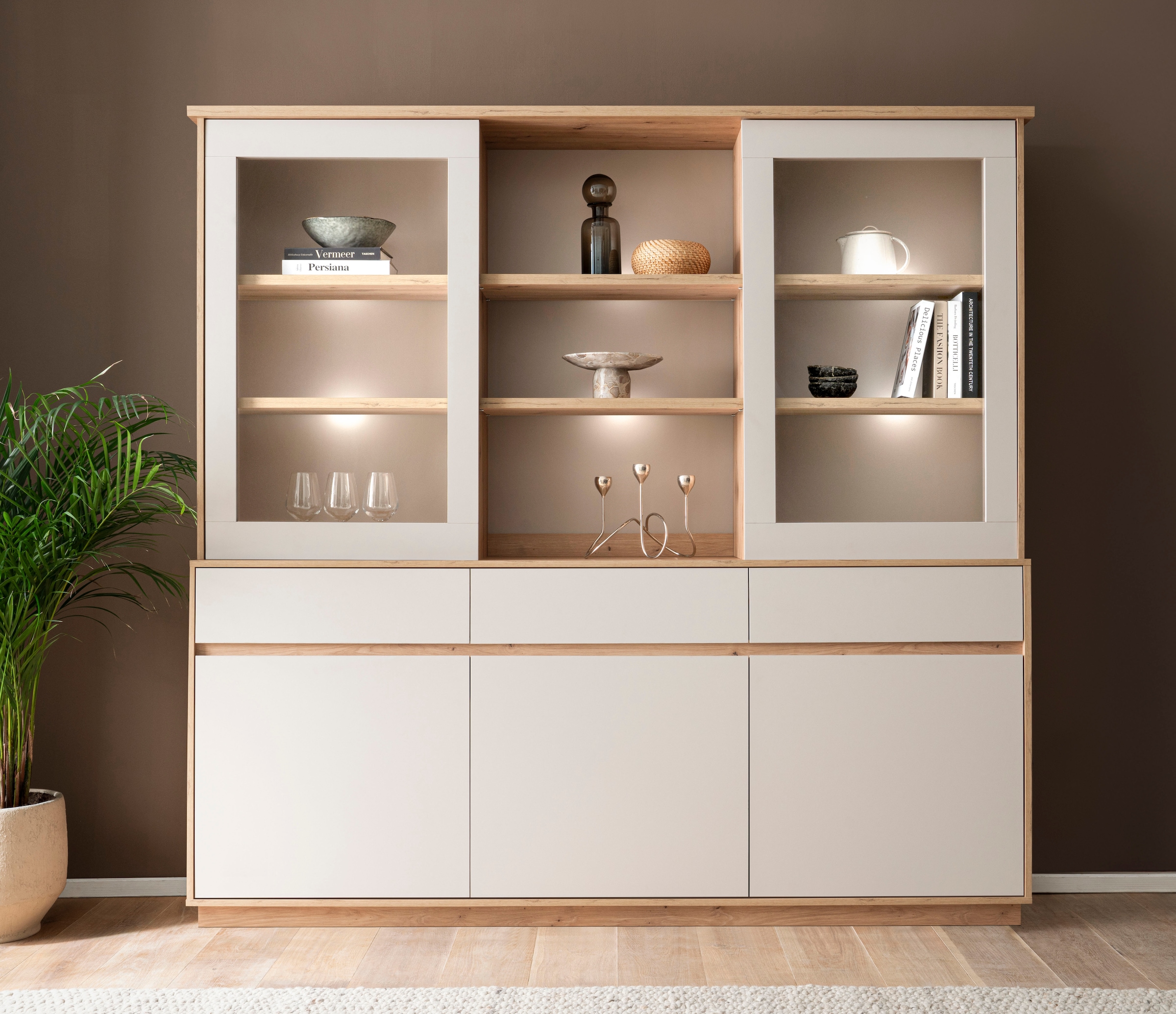 Home affaire, Buffet »Sonora, moderner Hochschrank, Buffetschrank in Kaschmir, Regal« filigrane Rahmenoptik, ausreichend Stauraum, vielseitig 