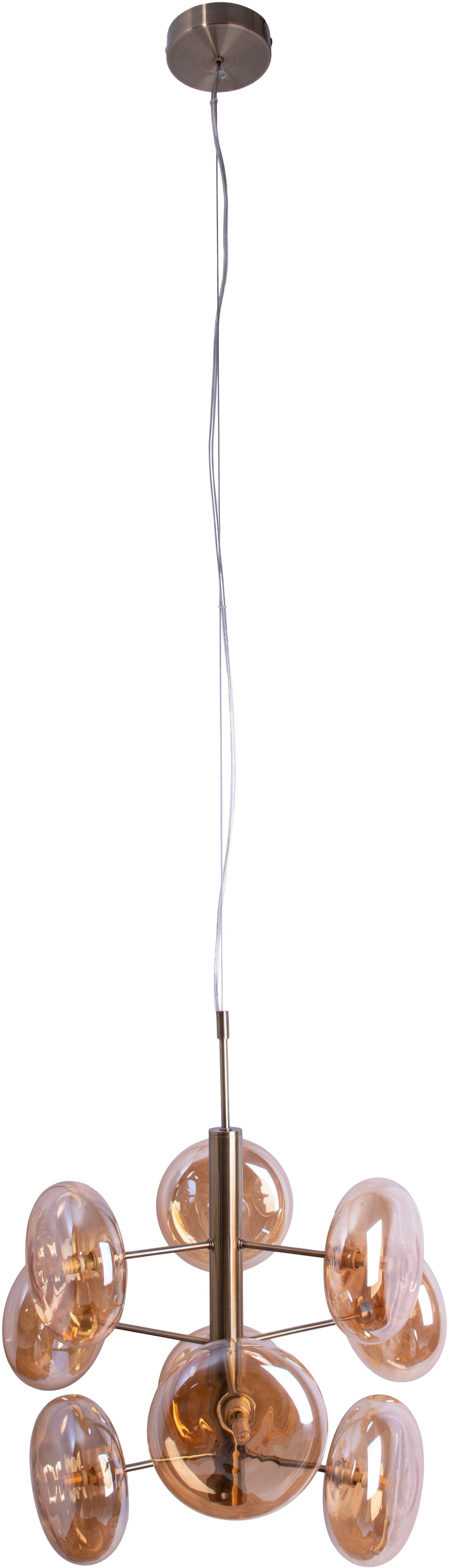 näve Pendelleuchte »Orion« G9 1 Stk. messing-matt, 9 flachen Rundgläser in amber, exkl. G9, Höhe 55cm