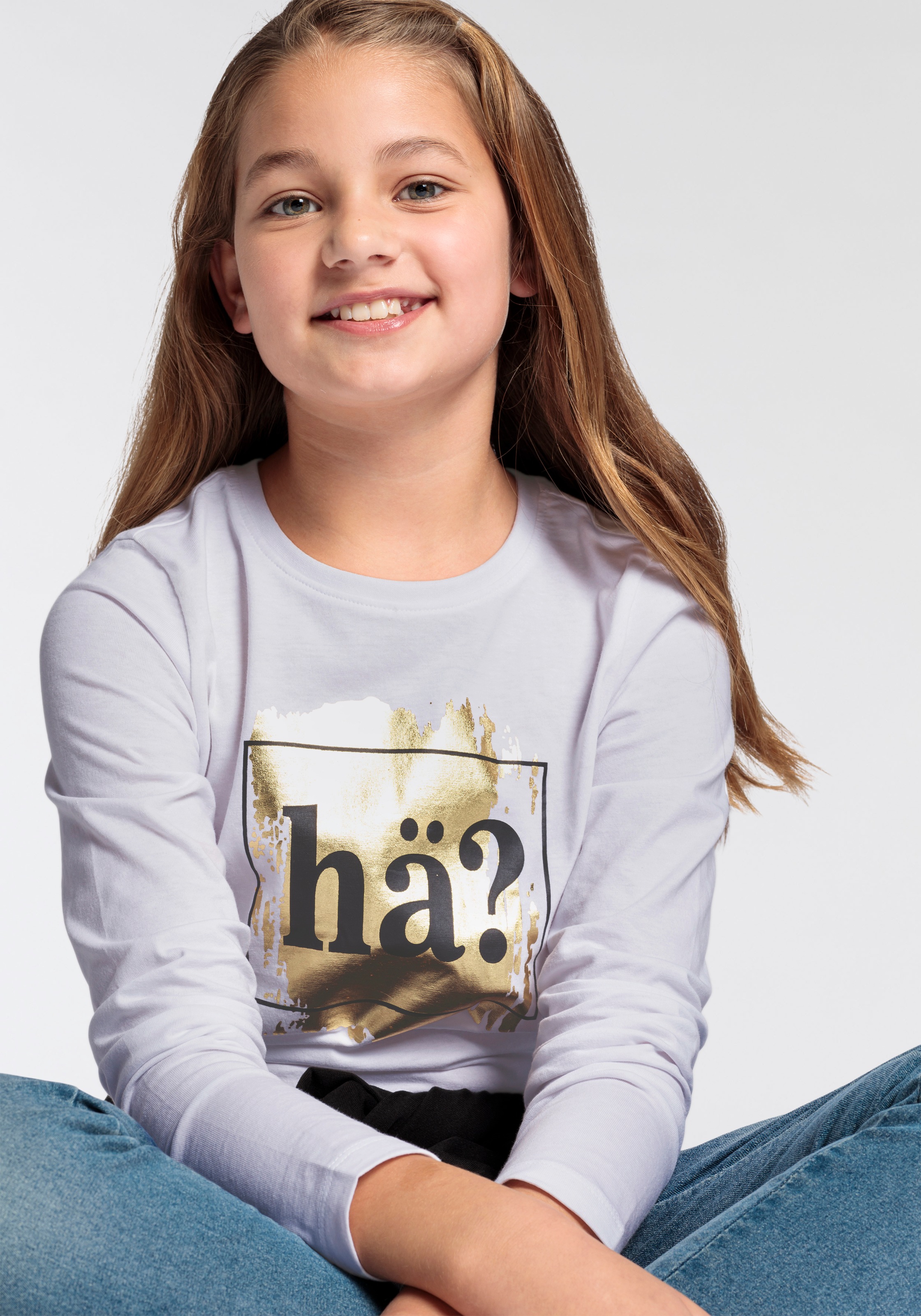 KIDSWORLD Langarmshirt »Sprücheshirt«, Langarm, taillierter Schnitt, mit stylischem Druck