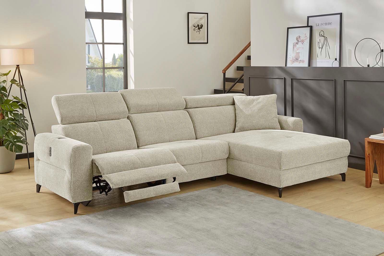 Jockenhöfer Gruppe Ecksofa »Monaco L-Form mit elektromotorischer Relaxfunktion und«, induktiver Lademöglichkeit + USB-A Ladeport, verstellbare Kopfstützen