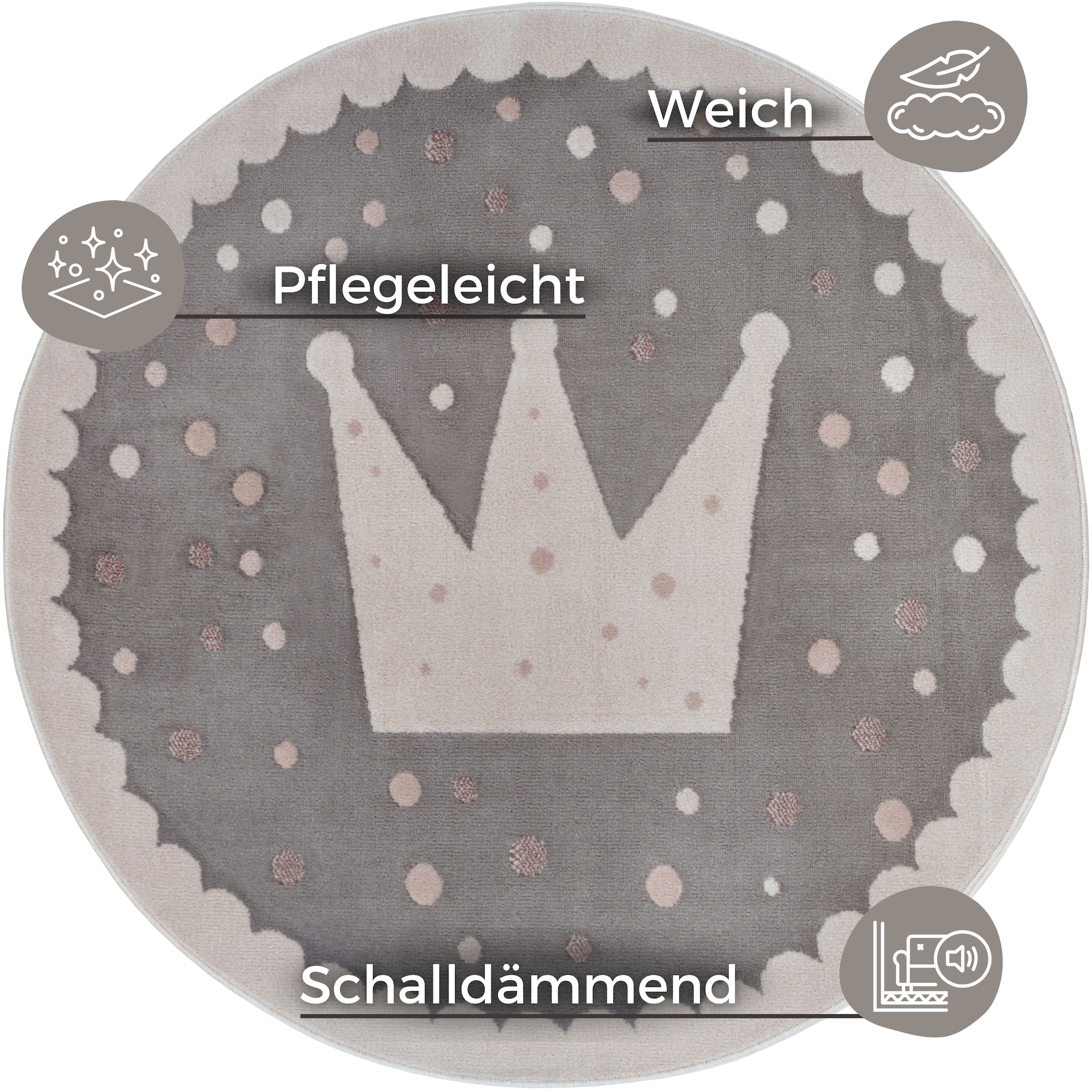 HANSE Home Kinderteppich »Adventures Crown«, rund, 8 mm Höhe, Spielteppich, fest, Kinderzimmer, Kurzflor, Spielunterlage