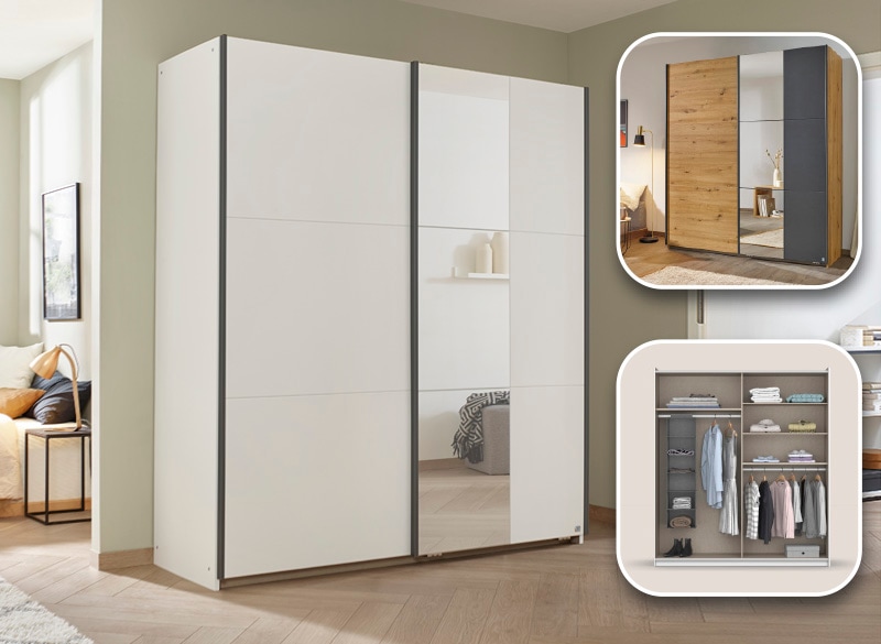 rauch Schwebetürenschrank »Kleiderschrank Schrank Garderobe Wäscheschrank DRAX«, optional mit Spiegel MADE IN GERMANY