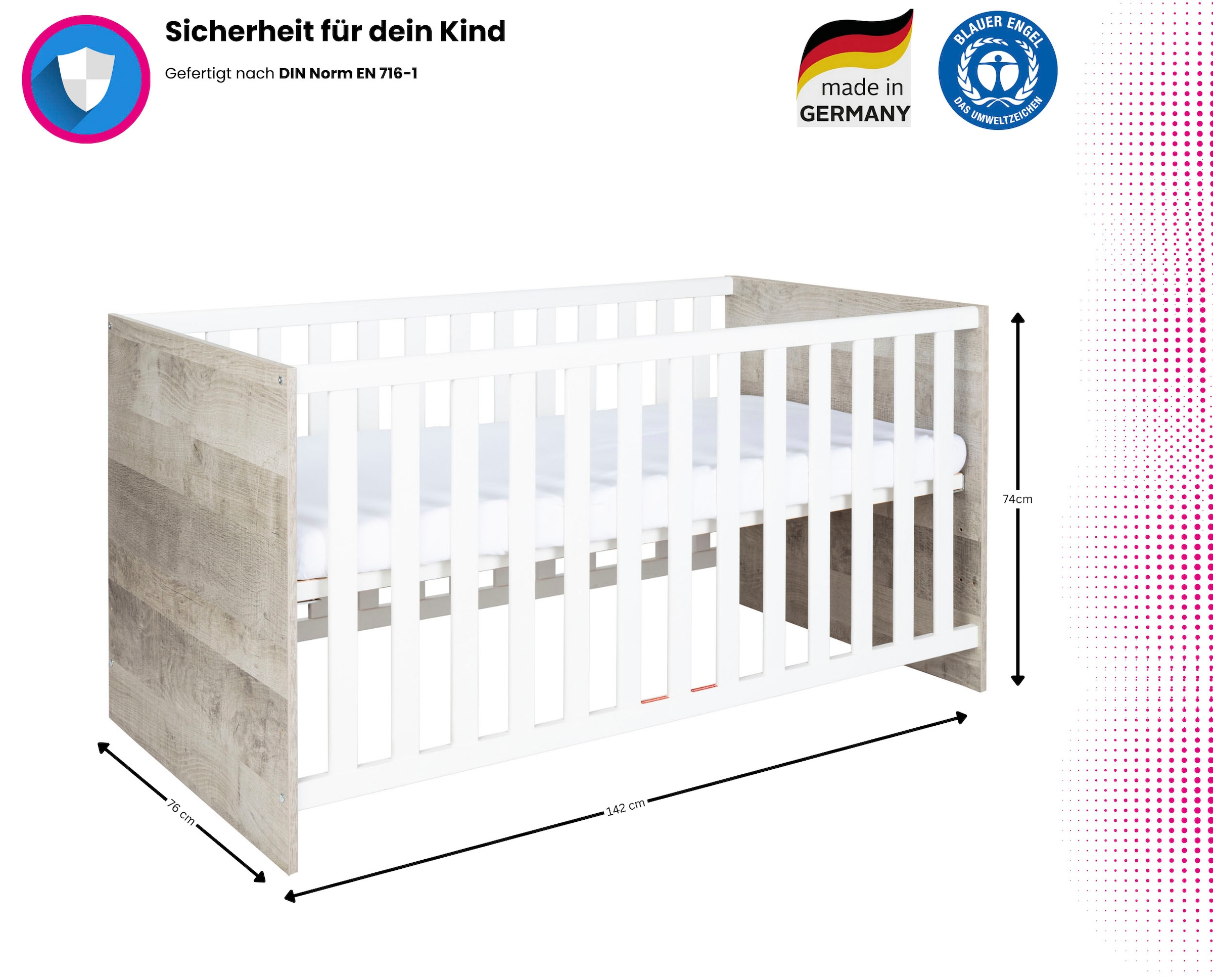 Home affaire Babyzimmer-Komplettset »Henning« Set, inkl. Lattenrost, 5 Stk. tlg. Kleiderschrank, Kinderbett, Wickelkommode, Seiten und Wickelkomm-Regal