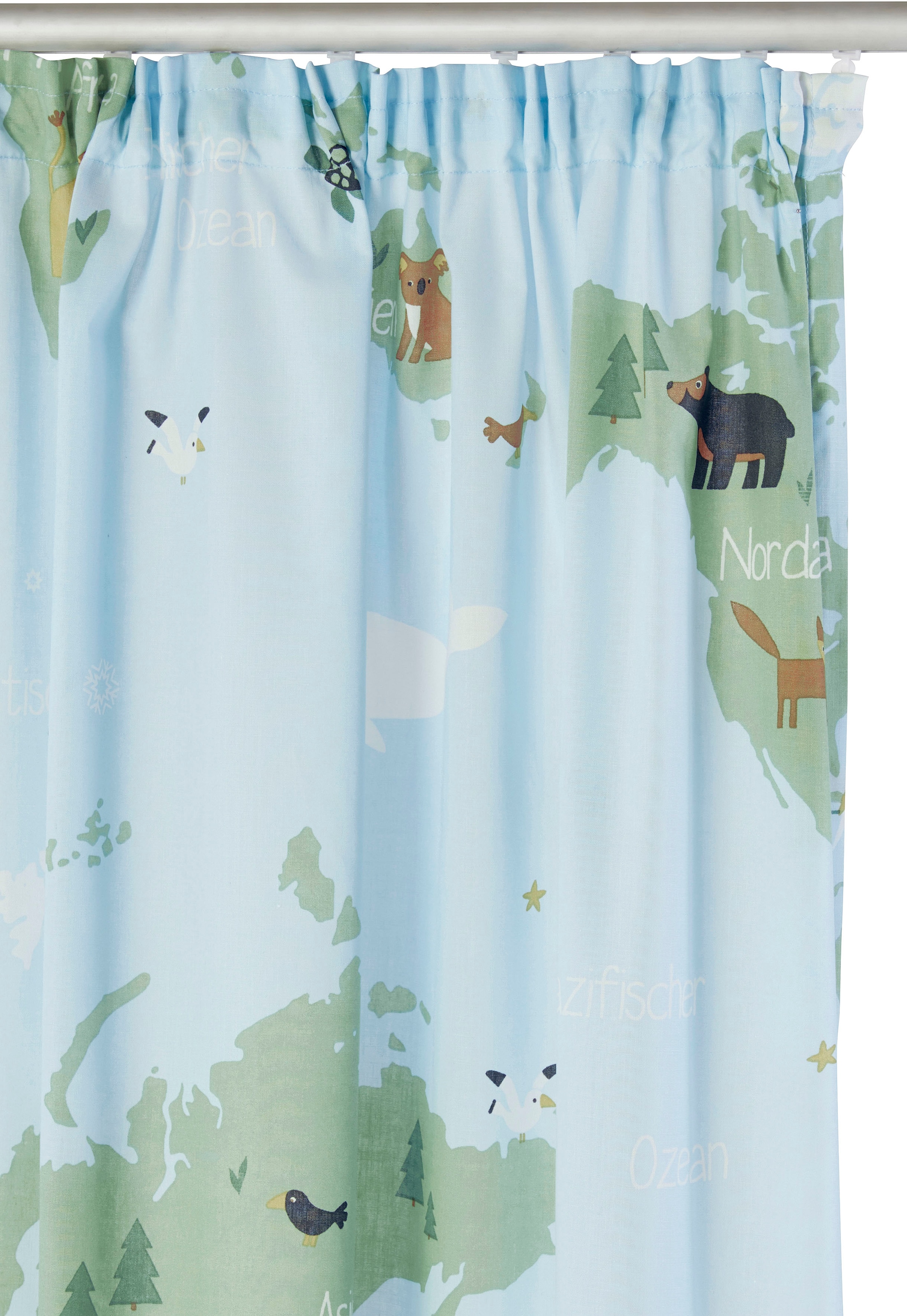 Kindergardine, St.), Vorhang halbtransparent, »Weltkarte«, Lüttenhütt Tiere bedruckt, Nachhaltige (1