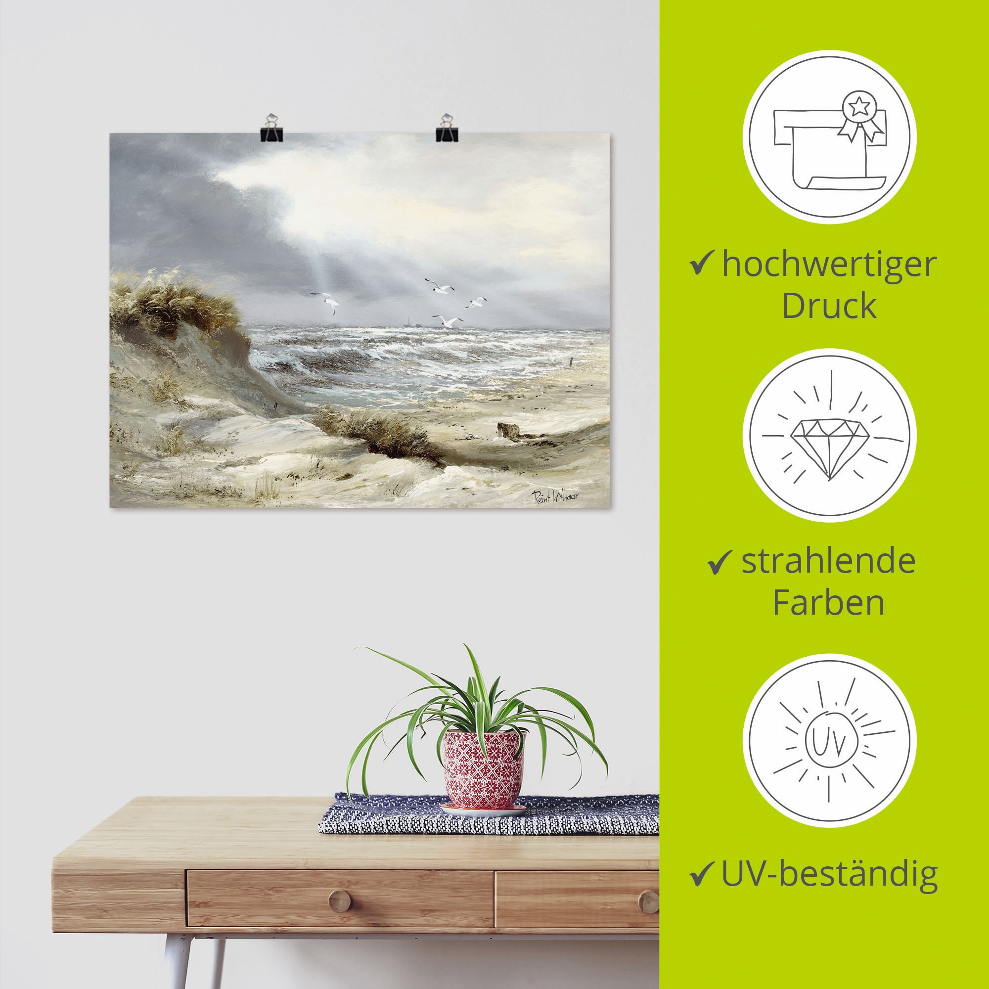 Artland Wandbild »Dünen an der stürmischen See« Küste 1 Stk. tlg. als Leinwandbild, Poster in verschied. Größen