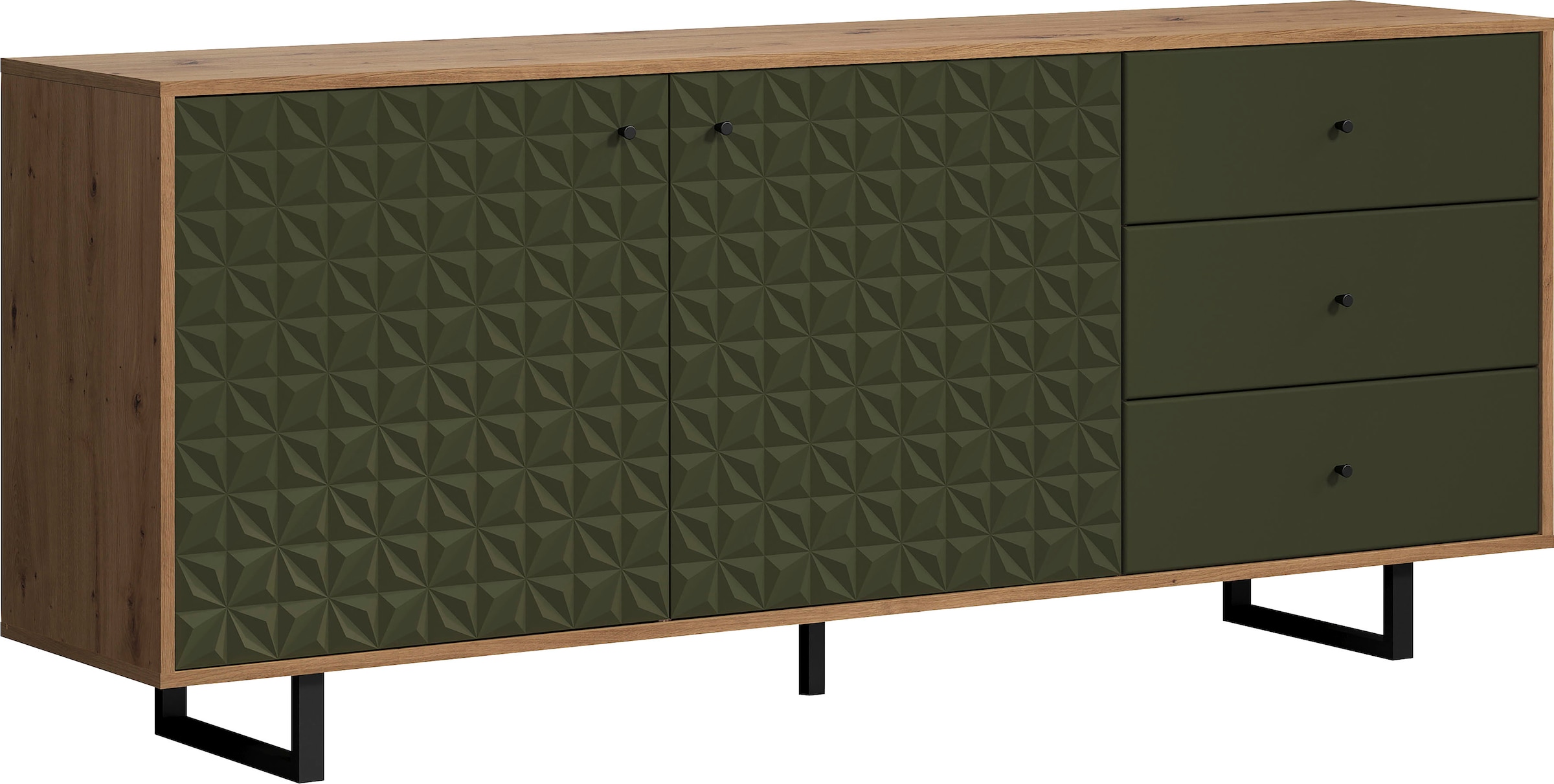 PLACES OF STYLE Sideboard »Ferretti« Wohnzimmerkommode mit besonderer Fräsung und Füße/Griffe aus Metall