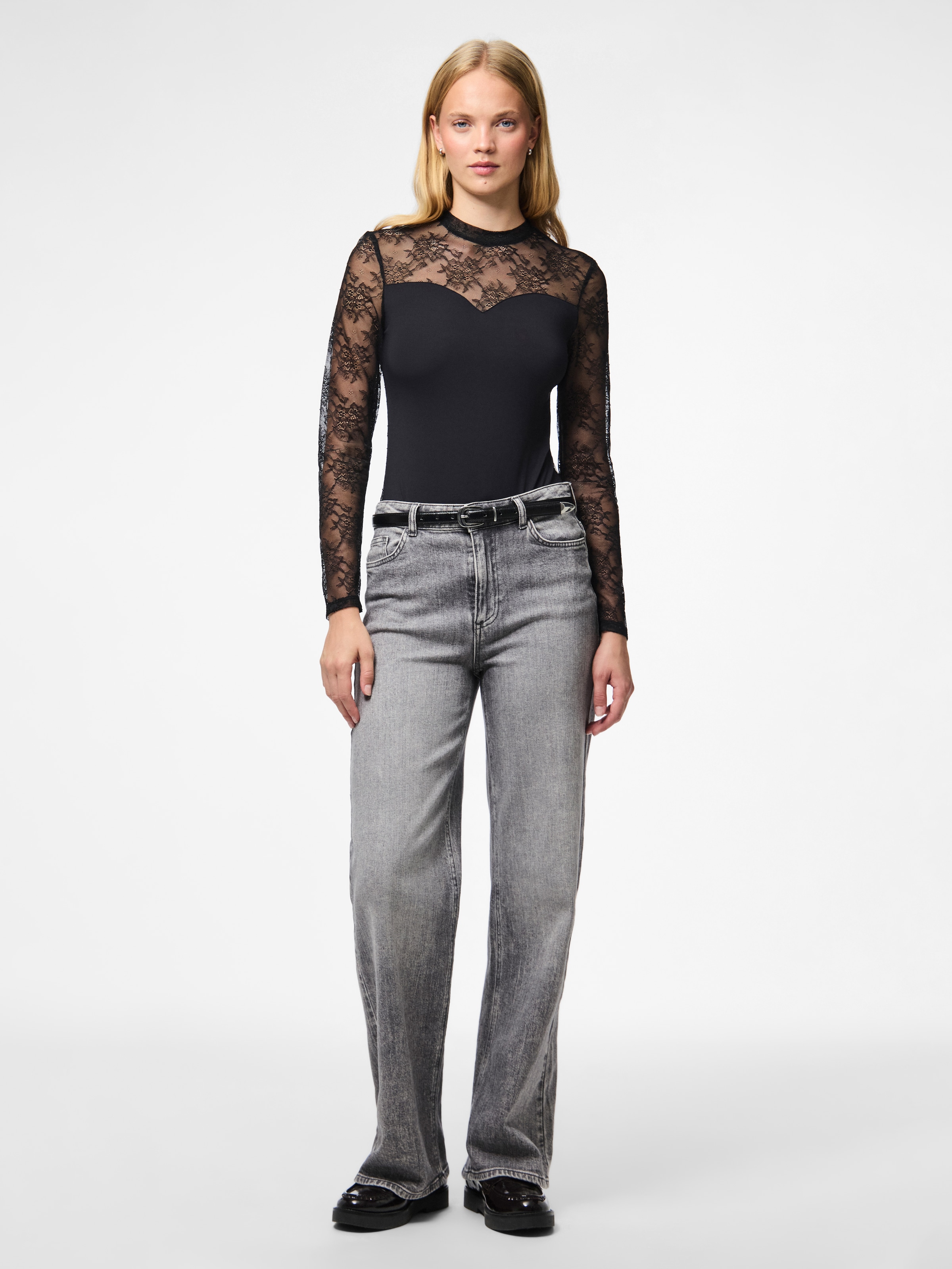 pieces Langarmbody »PCMILLY LS LACE BODYSTOCKING NOOS«