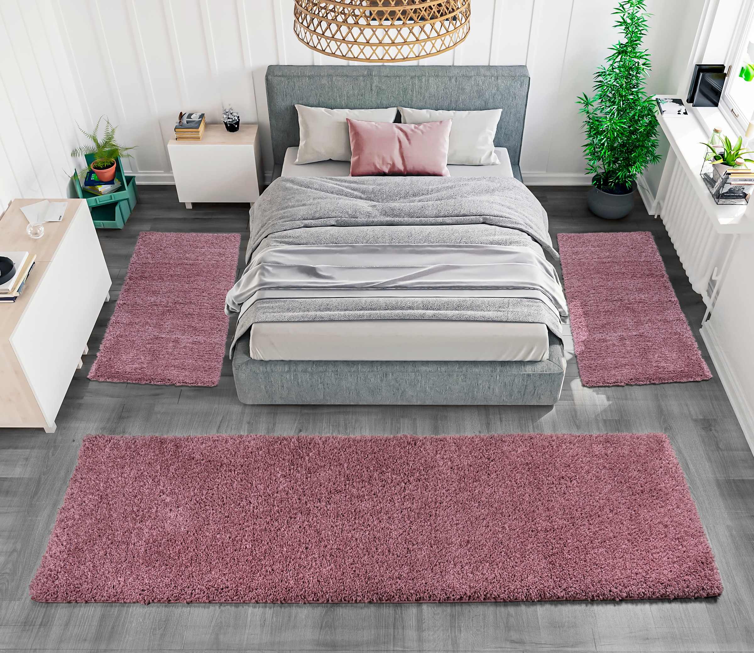 my home Bettumrandung »Viva«, (3 tlg.), Bettvorleger, Läufer-Set, Uni-Farben, einfarbig, besonders kuschelig