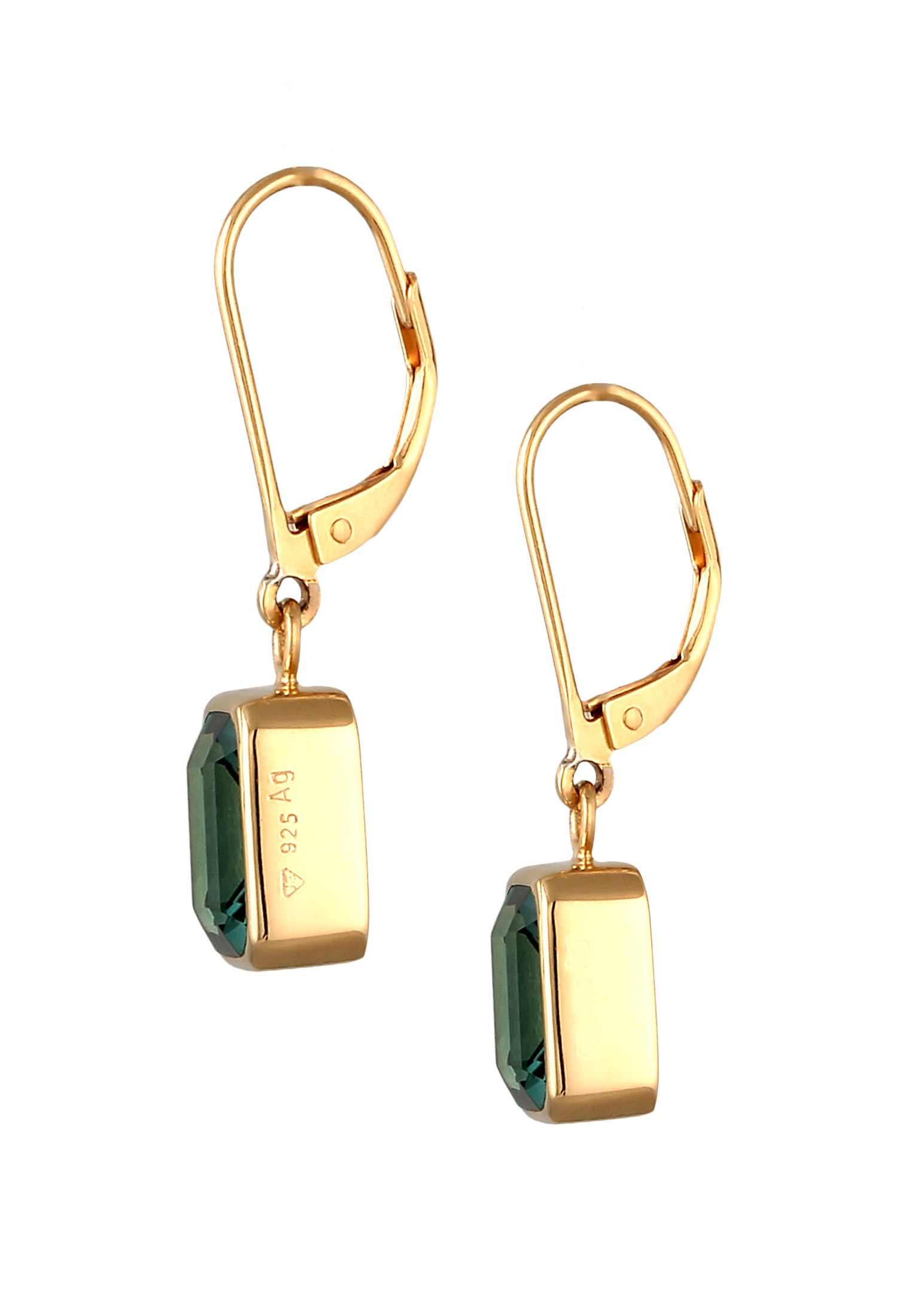 Elli Premium Paar Ohrhänger »Ohrringe Ohrhänger Quarz Edelstein Quadrat Grün 925 Sterling Silber vergoldet«