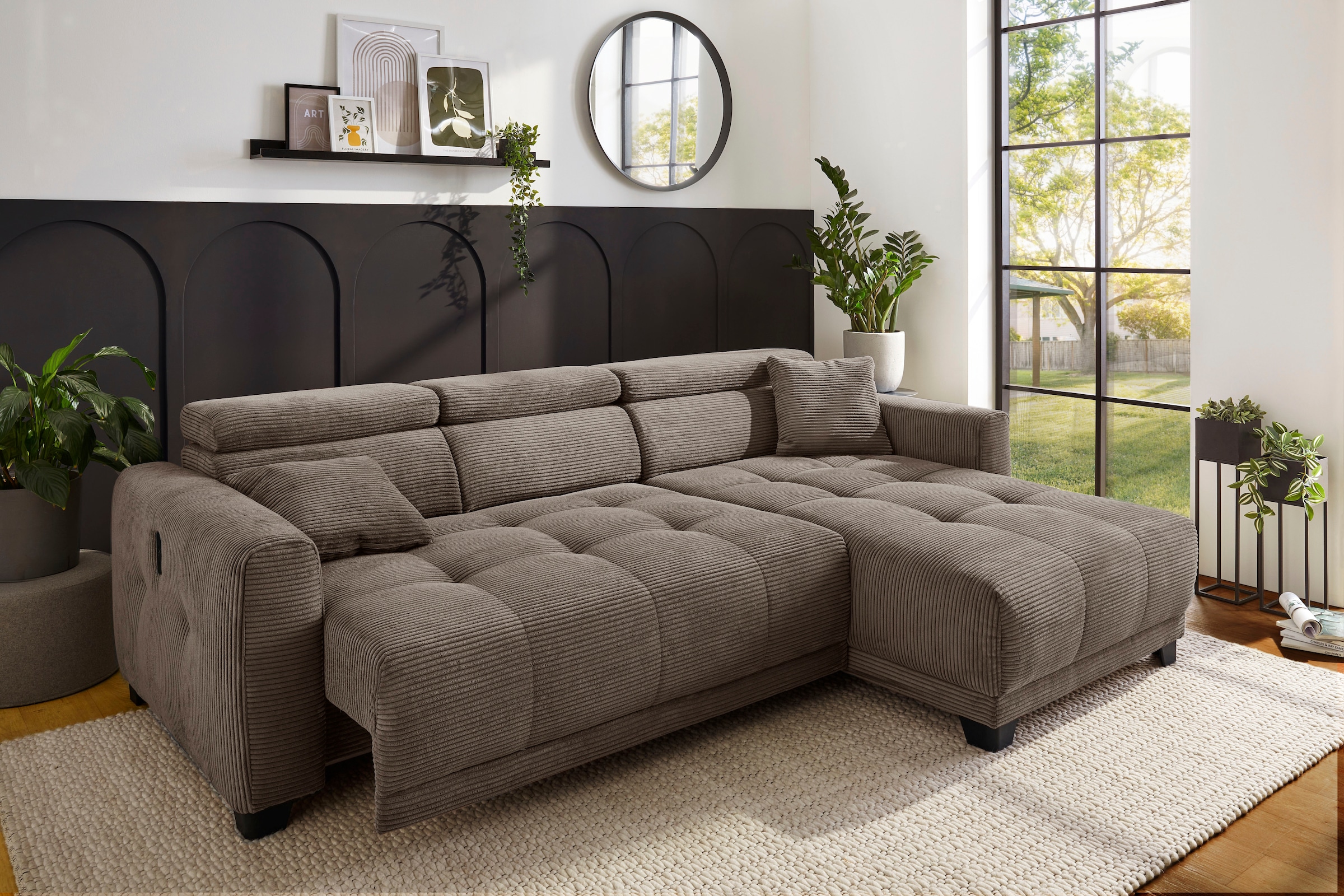 Jockenhöfer Gruppe Ecksofa »Cremona L-Form, B: 263 cm, mit 30 cm elektr. Sitztiefenverstellung« 140kg Belastbarkeit je Sitz, Kopfteilverstellung & USB-Anschluss