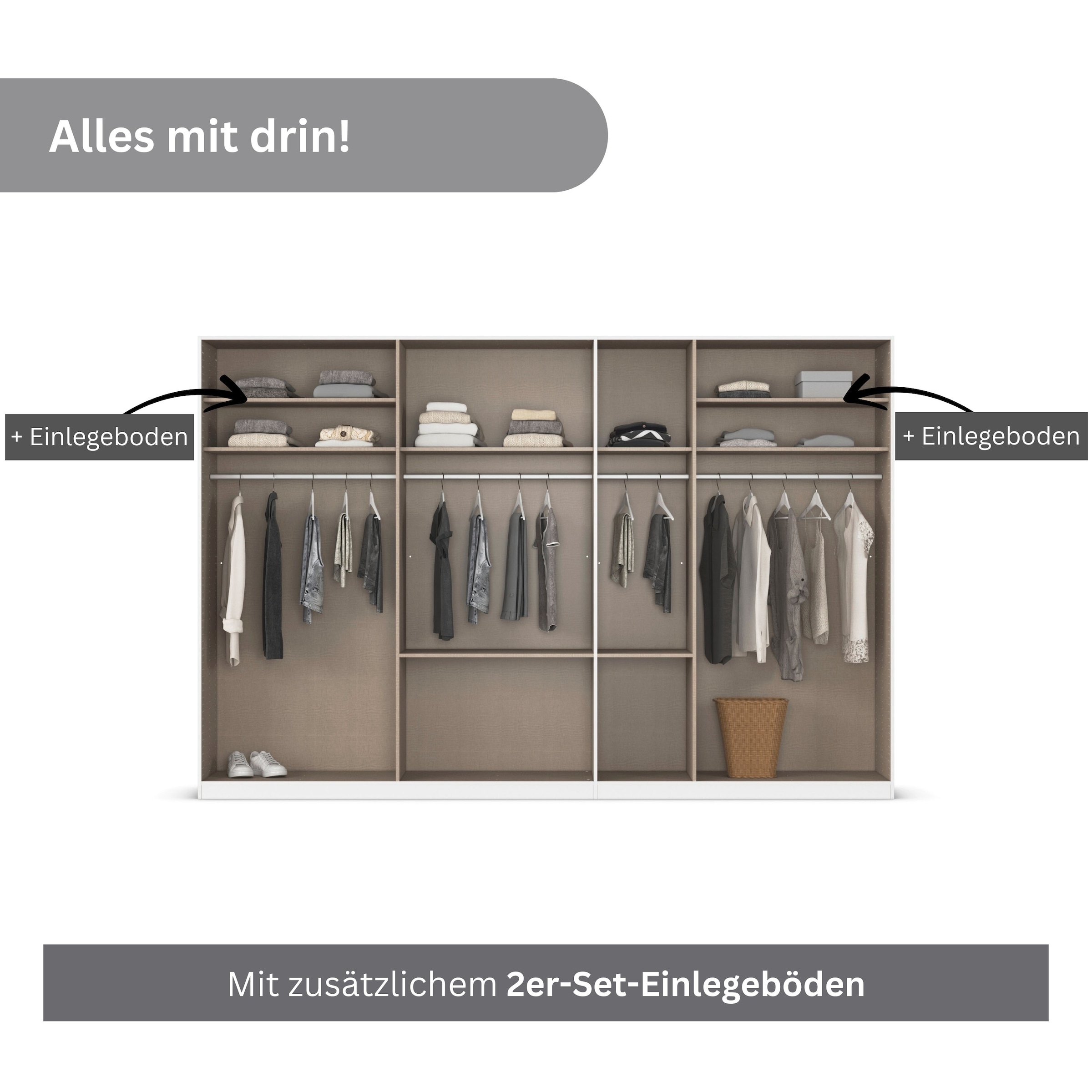 rauch Drehtürenschrank »Kleiderschrank Schrank Garderobe AGORDO mit Dekor- oder Hochglanzfront«, mit Außenschubkästen, in 6 Breiten und 2 Höhen MADE IN GERMANY