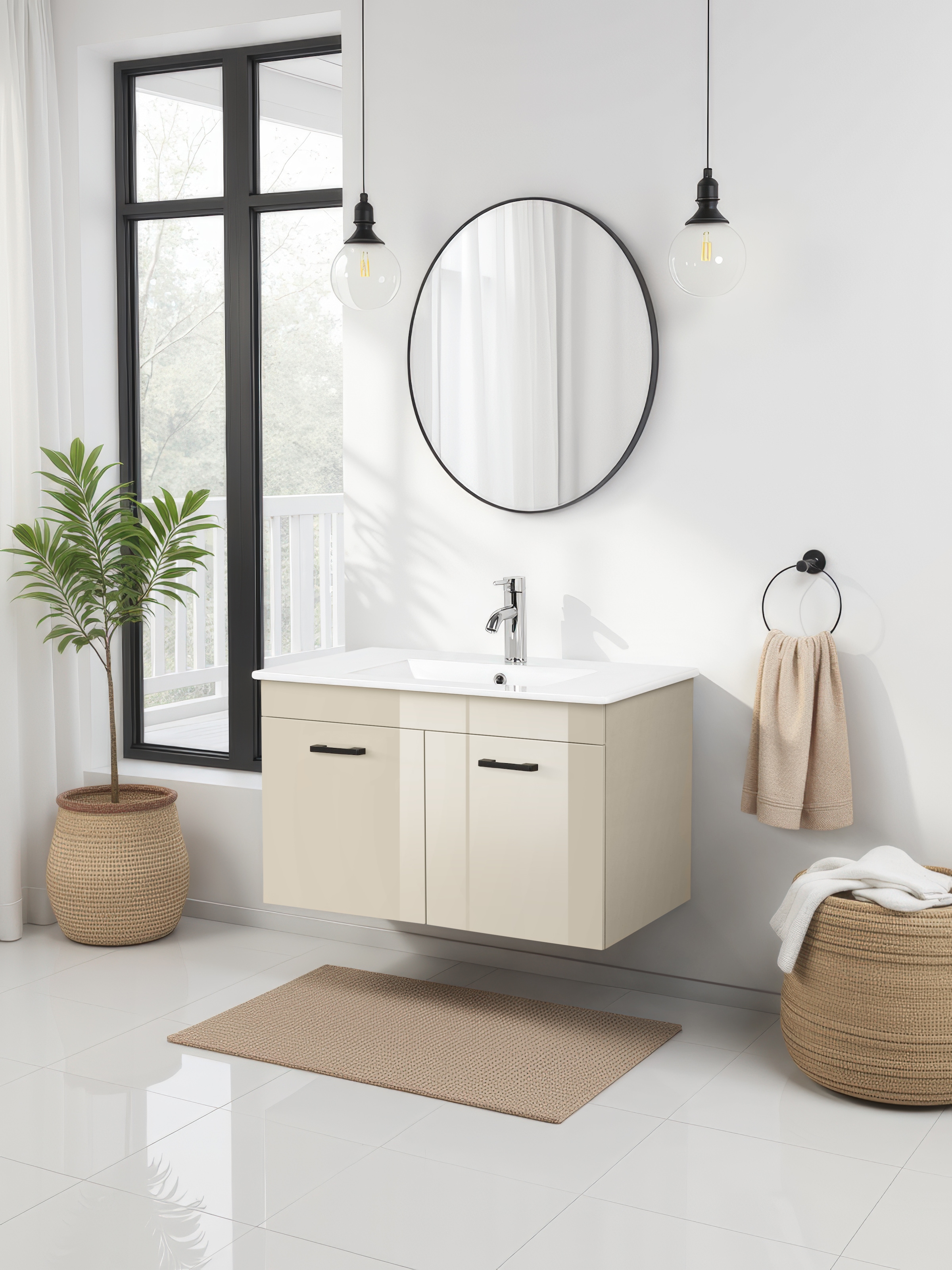 welltime Waschtisch »Florenz, Breite 60cm, 2 Tür, 2 Fächer, MDF-Front«, Waschplatz mit 2 Türen,in verschiedenen Farben erhältlich, Badmöbel