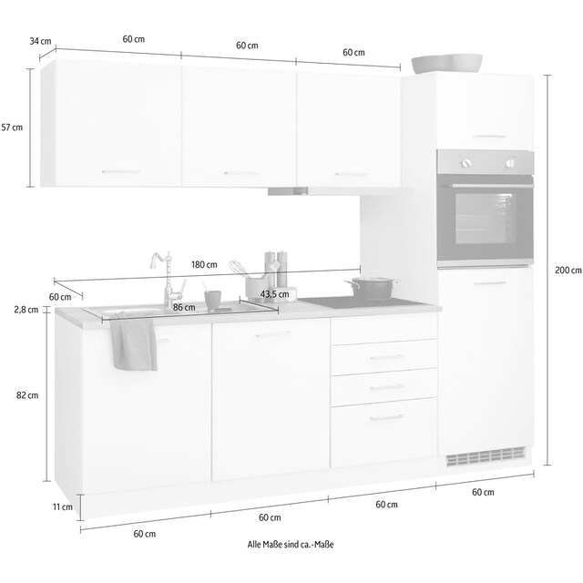 HELD MÖBEL Küchenzeile »Visby«, mit E-Geräten, Breite 240 cm inkl.  Kühlschrank und Geschirrspüler bequem bestellen
