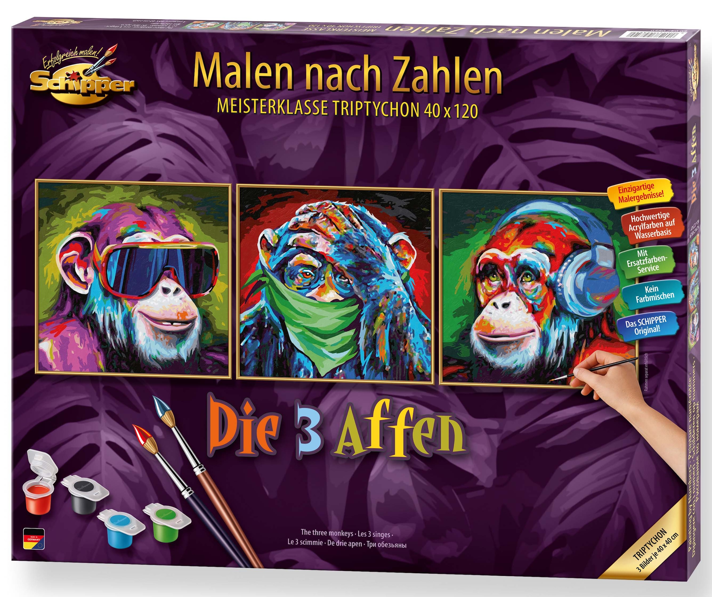 Schipper Malen nach Zahlen »Meisterklasse Triptychon - Die 3 Affen«, Made  in Germany bei