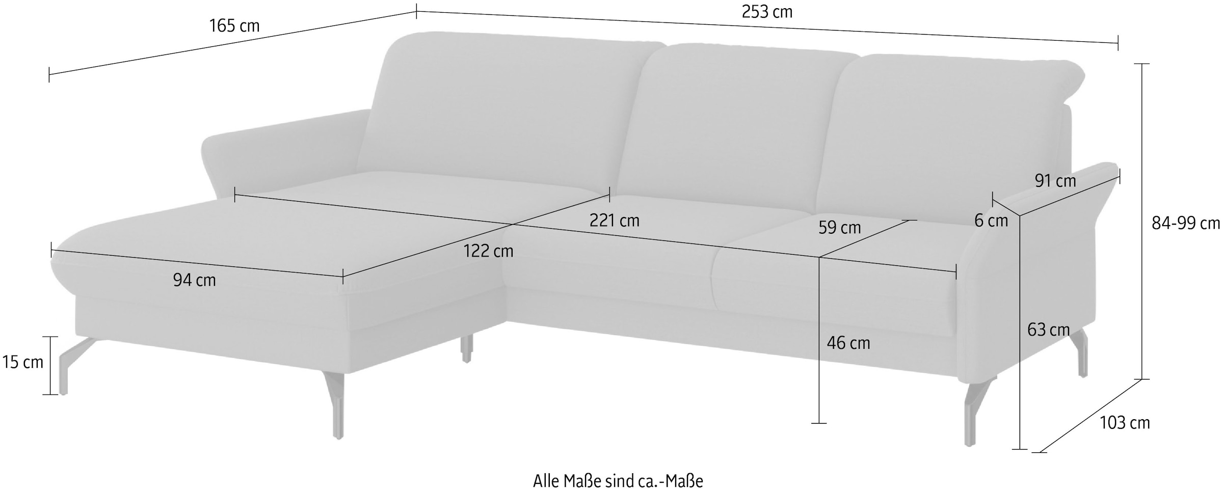 sit&more Ecksofa »Fashion L-Form« wahlweise mit Kopfteilverstellung, Vorziehsitz, motorisch, Nickelfüße