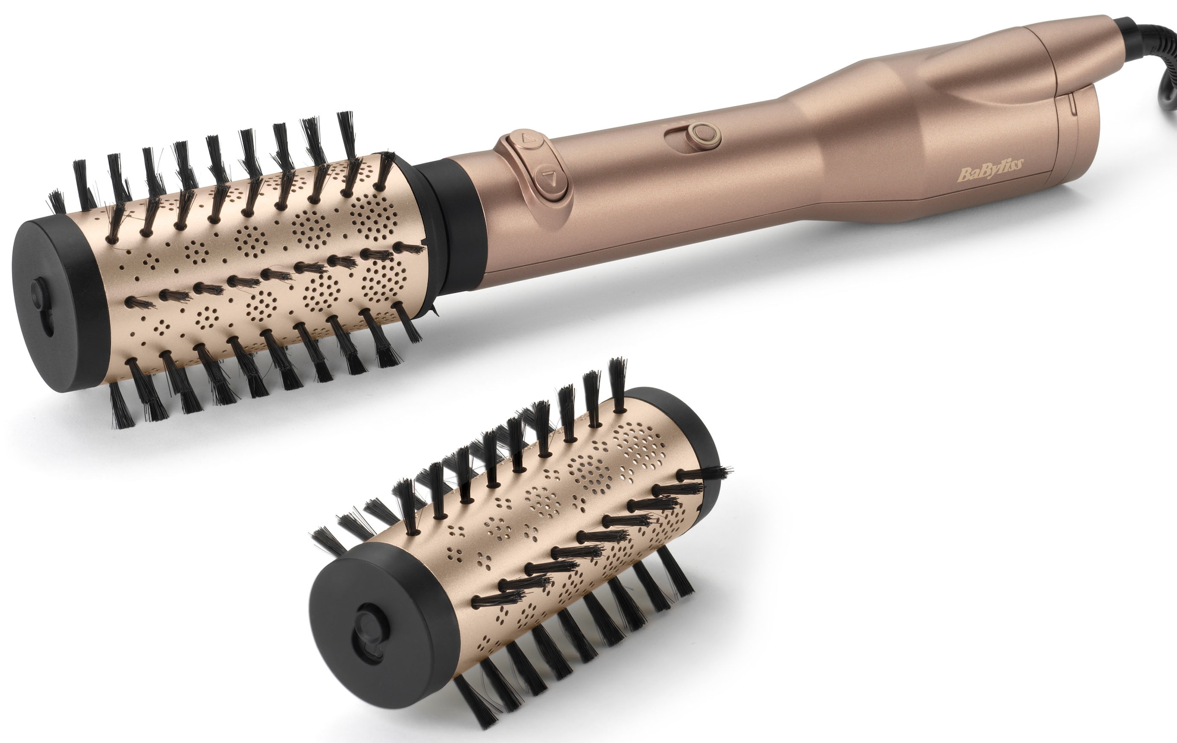 BaByliss Warmluftbürste »BaByliss Big Hair Dual Warmluftbürste rotierend,  AS952E« 2 Aufsätze Rotierender Rundbürstenföhn mit Ionen, 2 Aufsätze für Volumen, 650 W