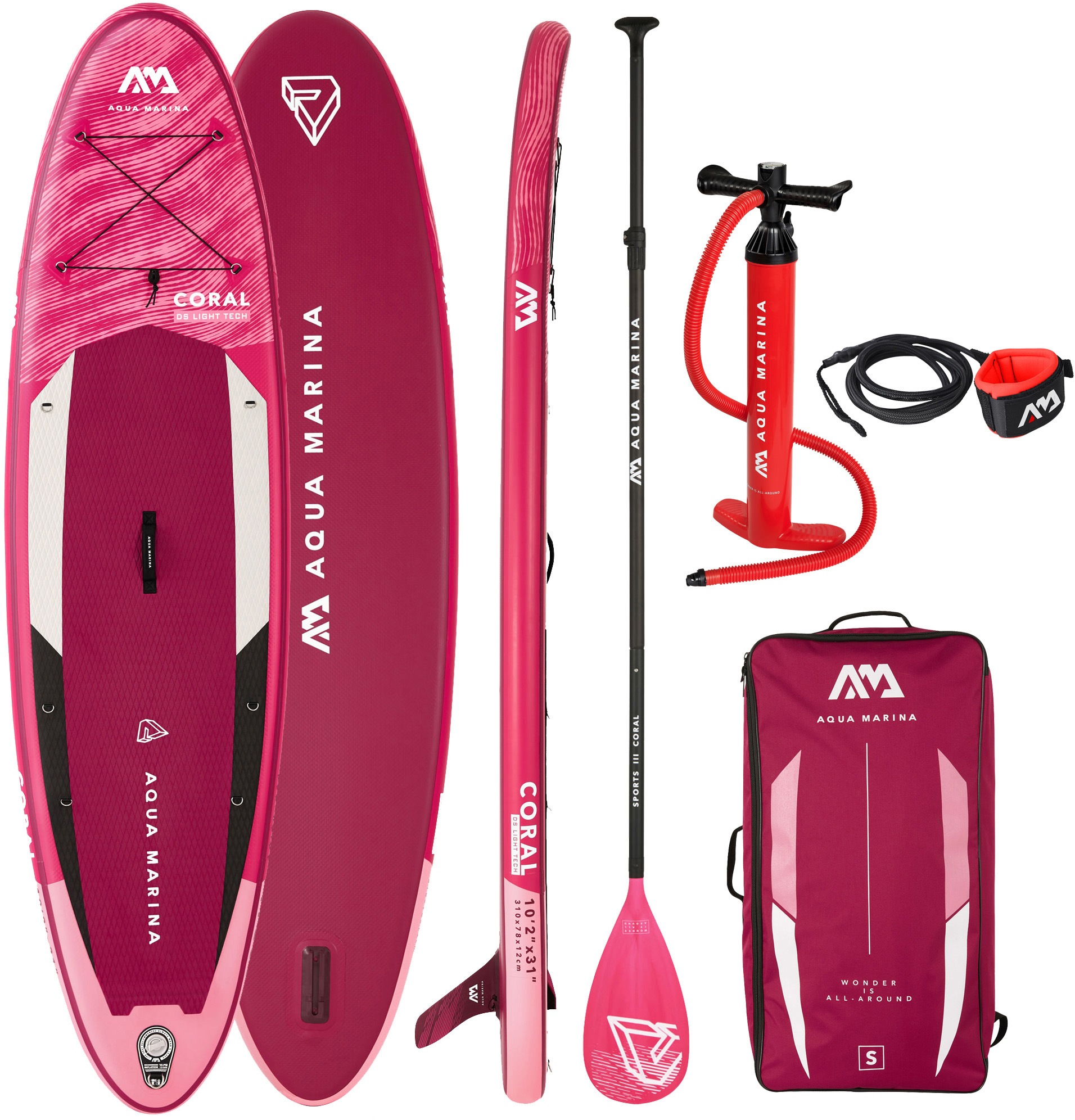 Aqua Marina Inflatable Paddel, mit bei »Coral und SUP-Board 7 Transportrucksack) Stand-Up«, Pumpe (Set, tlg
