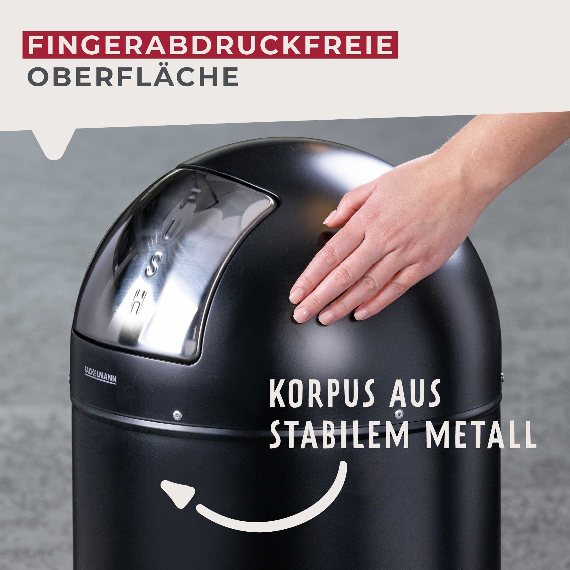 FACKELMANN Mülleimer »BERLIN, Push Abfalleimer 40L« 1 Behälter Retro-Design, großes Fassungsvolumen, lackiertes Edelstahlgehäuse