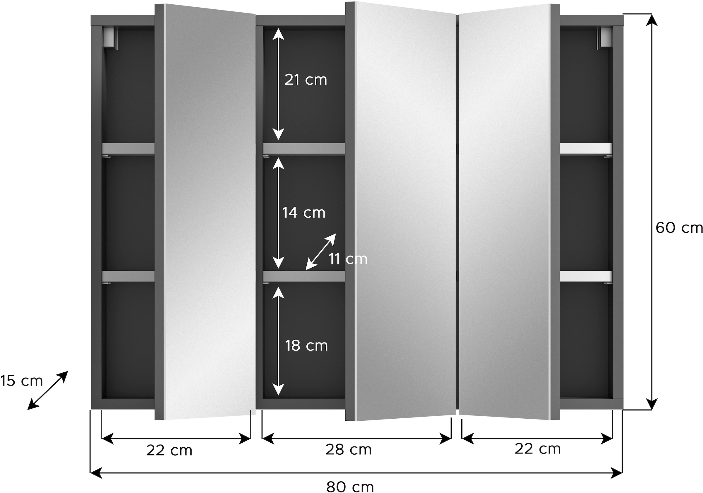 welltime Spiegelschrank »Doux, Breite 80 cm, 3 Spiegeltüren, 6 Einlegeboden, 9 Fächer«, Badschrank, Bad-Möbel, Badezimmer