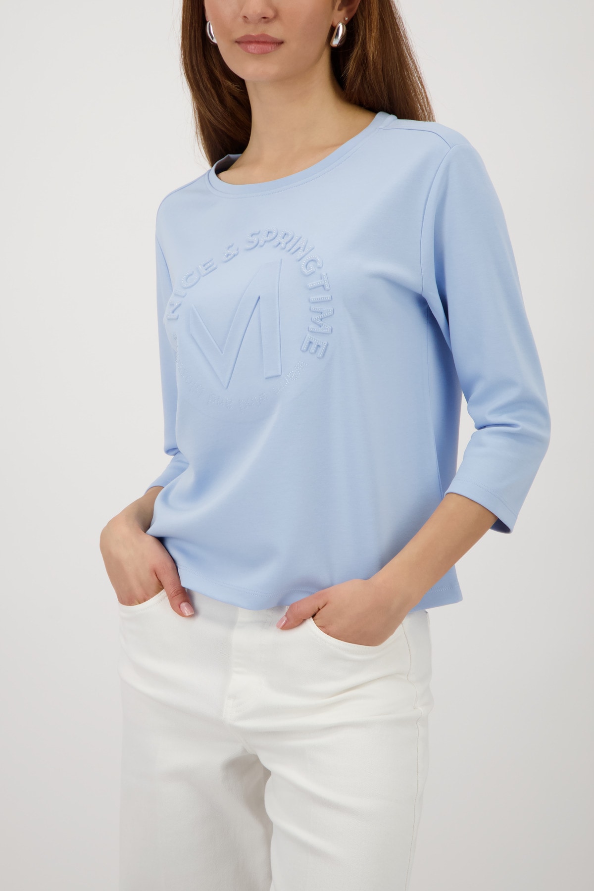Monari Sweatshirt , Rundhalsausschnitt, Prägedruck mit Strasssteinen, Regular Fit
