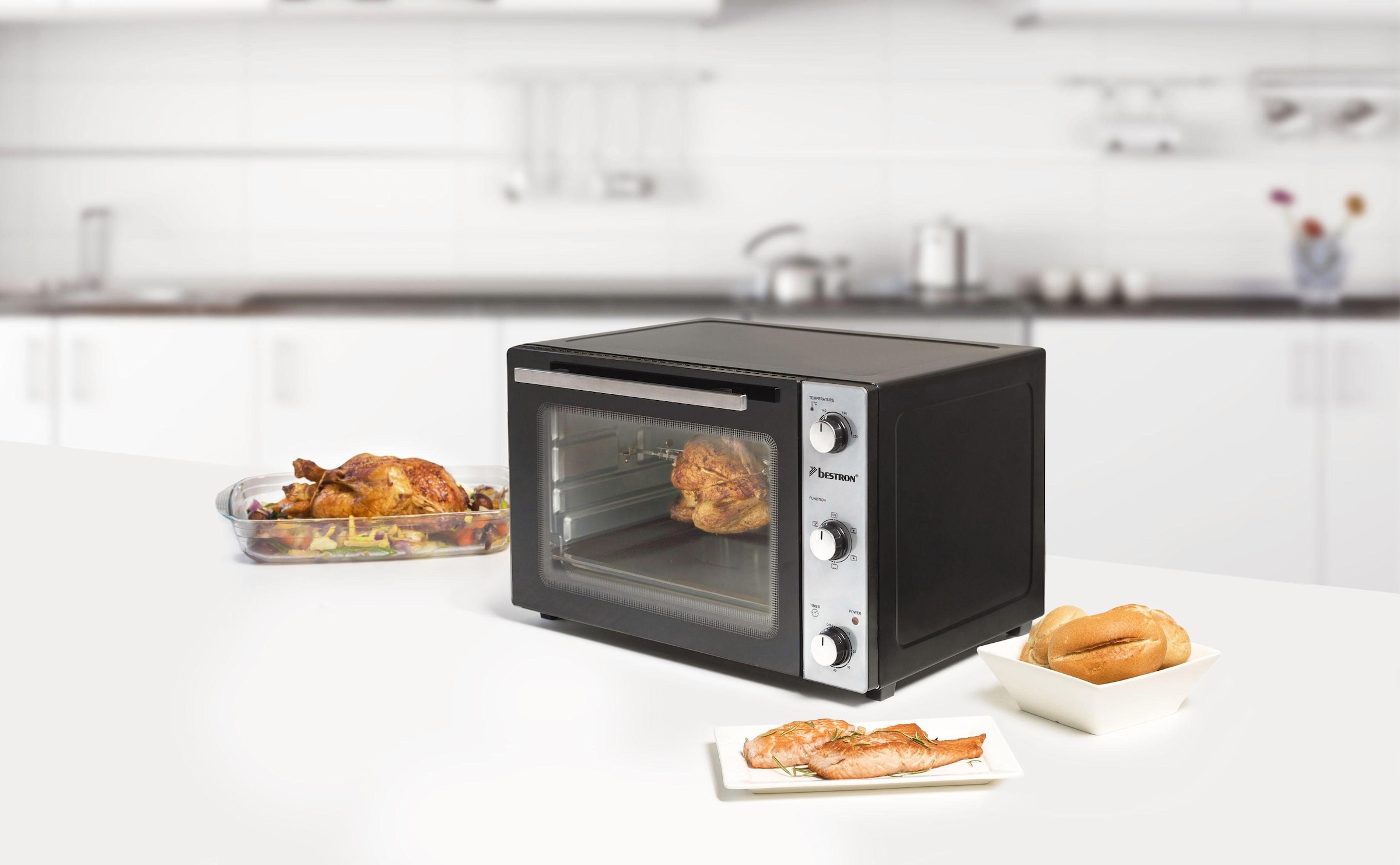 bestron Minibackofen »2-in-1 Gerät«, mit Drehspieß, 1500 W, Edelstahl, Schwarz