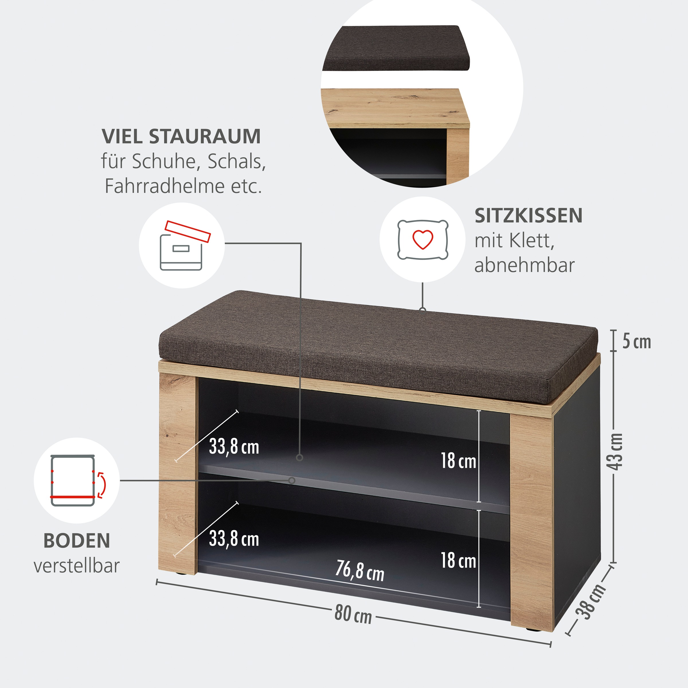 OTTO home Sitzbank »Bergen Sitzbank, 80/48/38 (B/H/T cm)« 1 Stk. tlg. 1 Boden, Sitzkissen