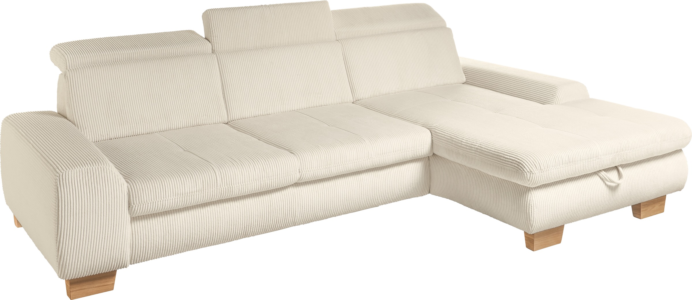 set one by Musterring Ecksofa »SO 3400 Sitzhöhe 47cm oder 49cm, Sitztiefe verstellbar, B/T: 307/195cm«, Kopteil verstellbar, mit Bettfunktion, in Cord, natur, Sitzhöhe 47