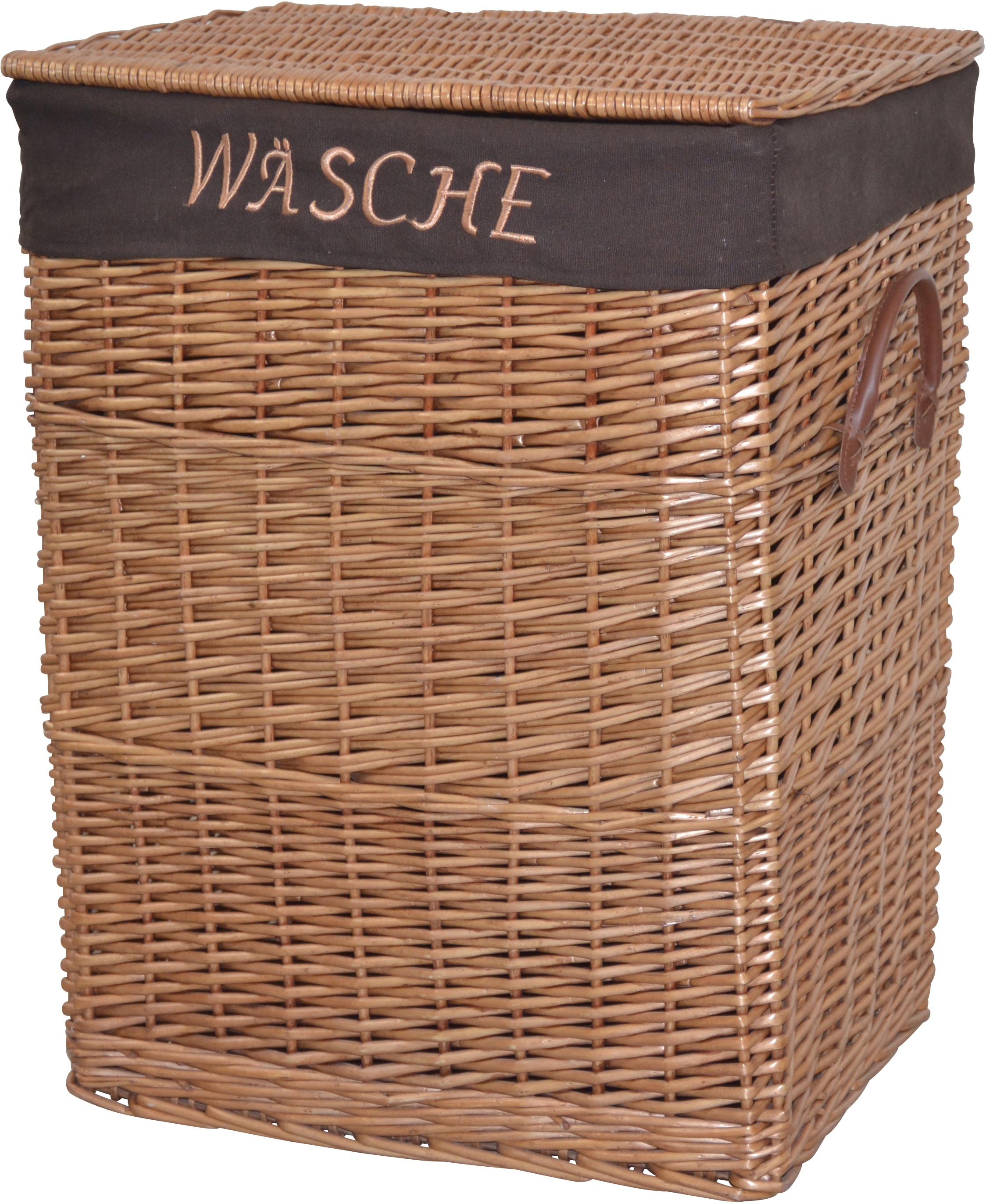 Wäschekorb, aus Weide, handgefertigt mit herausnehmbarem Stoffeinsatz, 47x35x61cm