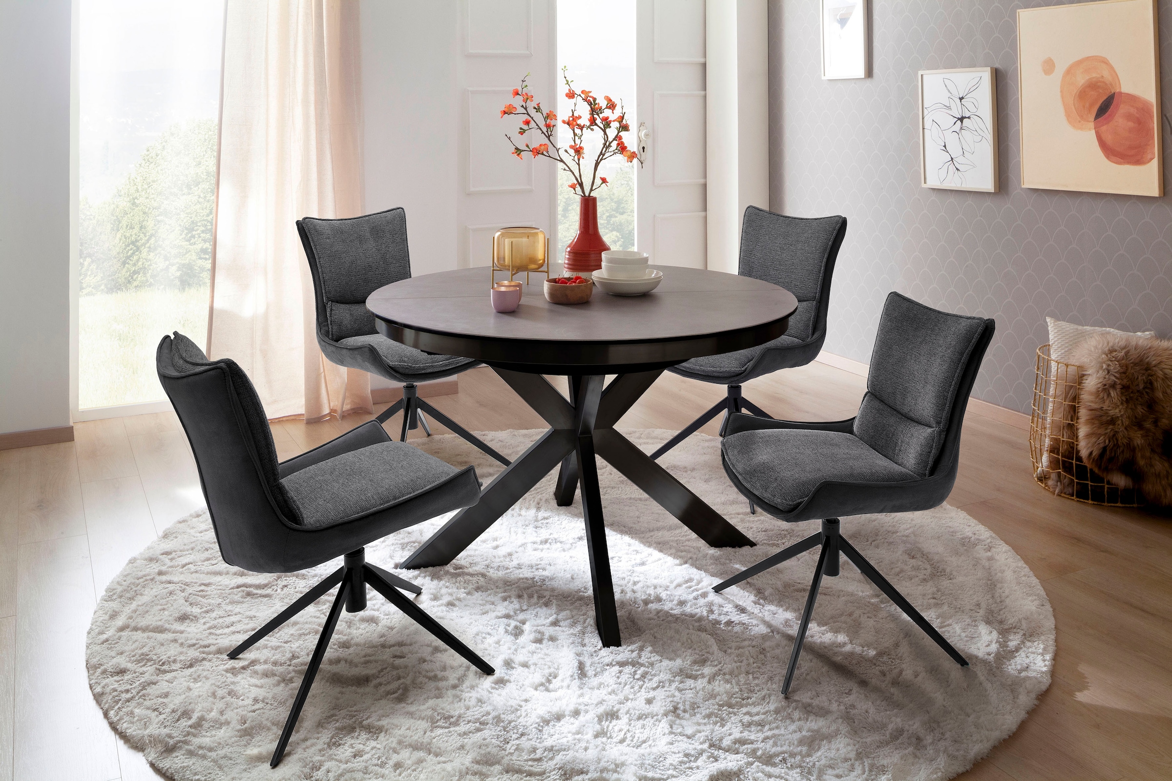 MCA furniture 4-Fußstuhl »Kitami«, (Set), 2 St., Esszimmerstuhl drehbar 360° mit Nivellierung, Stoffbezug, bis 120 kg