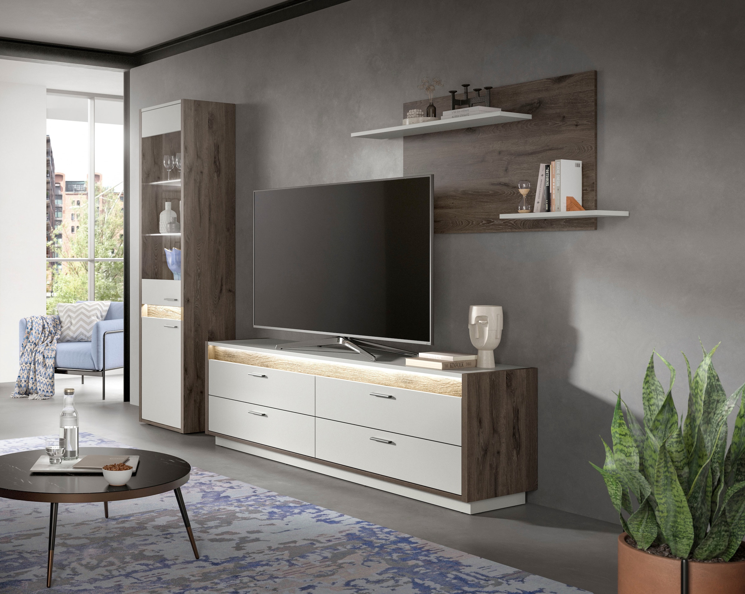 INOSIGN Wohnwand »Treviso, Breite 268 cm, bestehend aus: 1x Vitrine, 1x Lowboard und«, (3 St.), 1x Wandboard, Kombination, Wohnkombination, Mediawand, TV-Wand