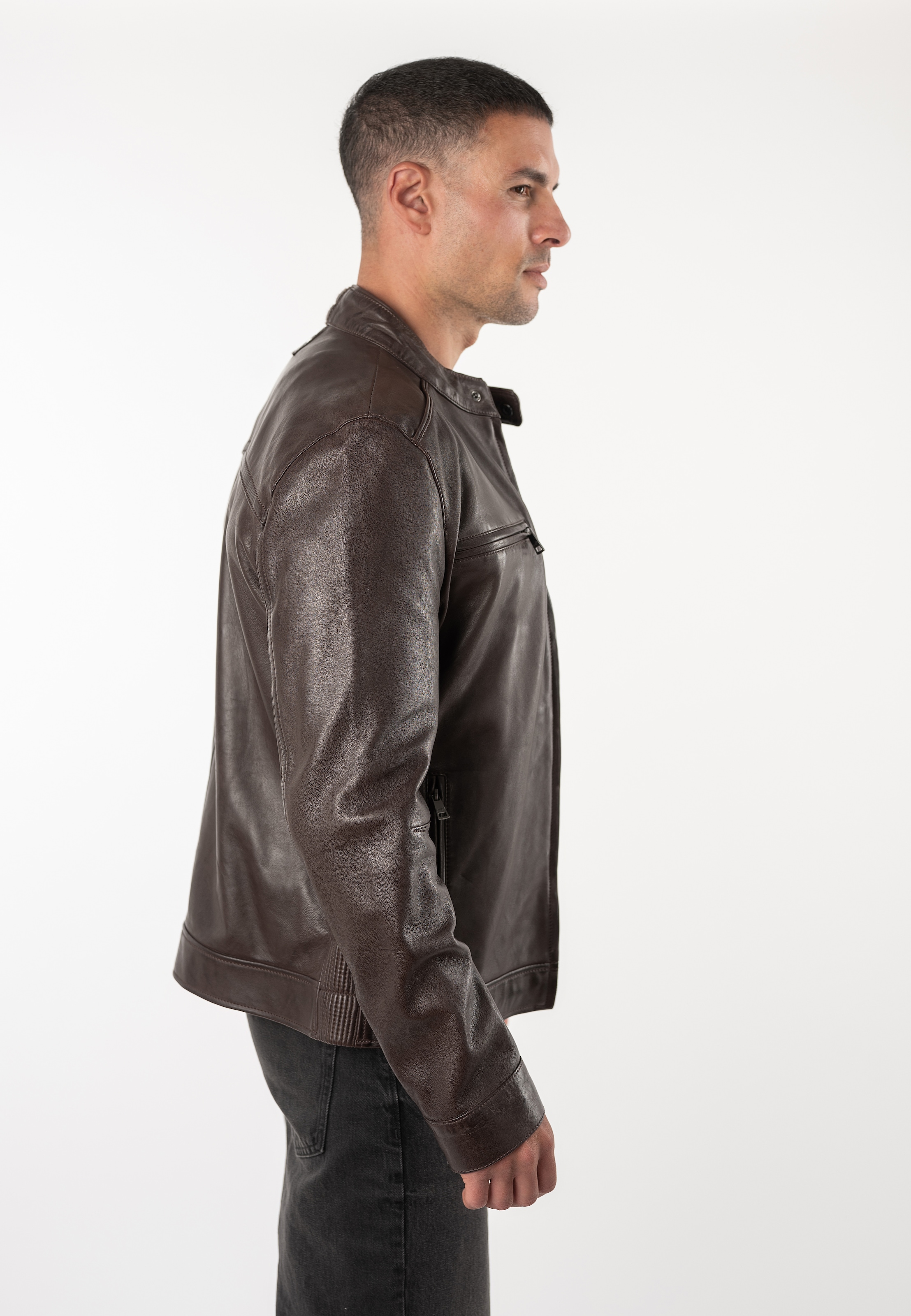 Mauritius Lederjacke »MMBlaco« im Biker-Stil mit Stehkragen und Drucker