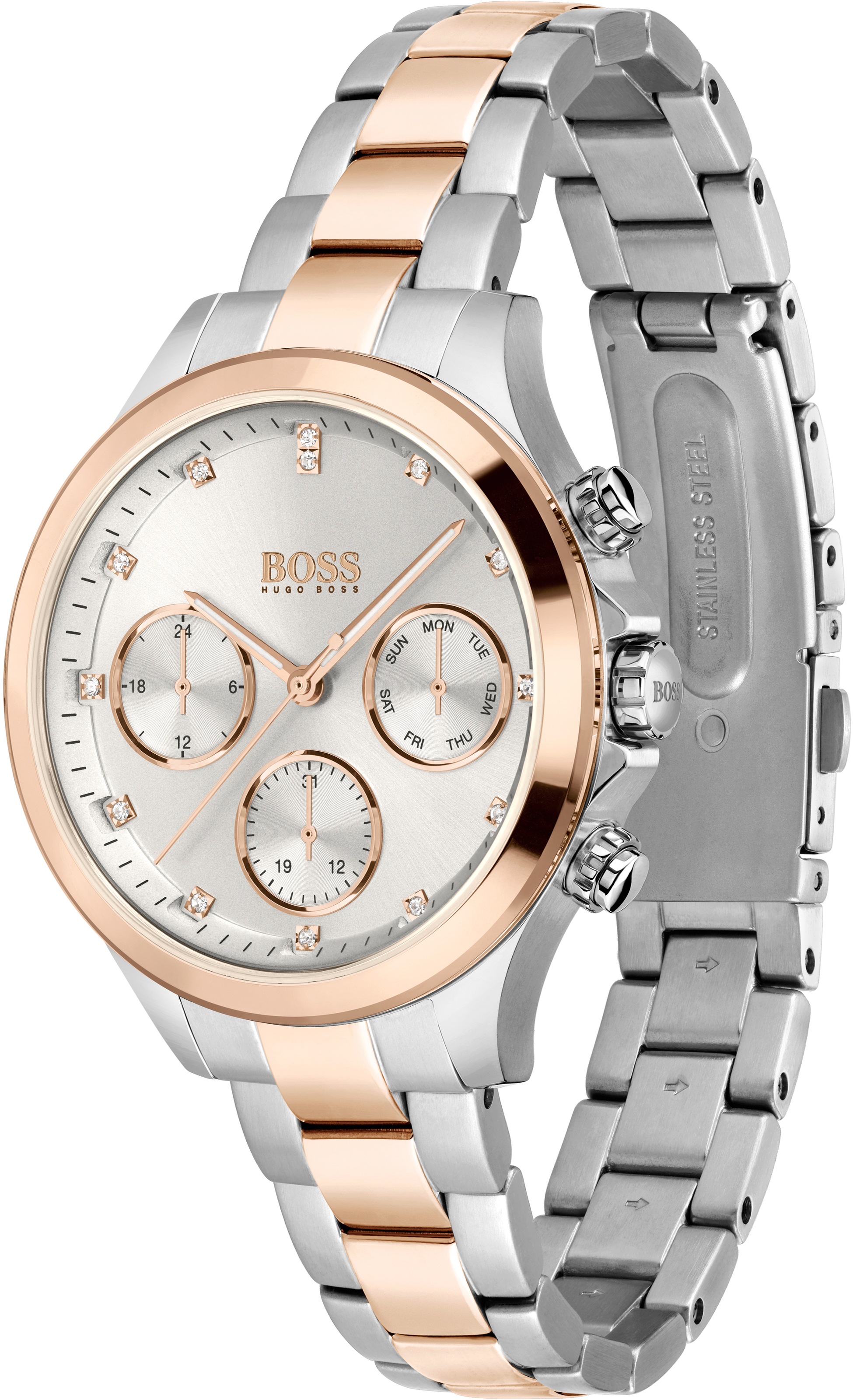 BOSS Multifunktionsuhr »HERA«, Quarzuhr, Damenuhr, Armbanduhr, Datum, Edelstahlarmband