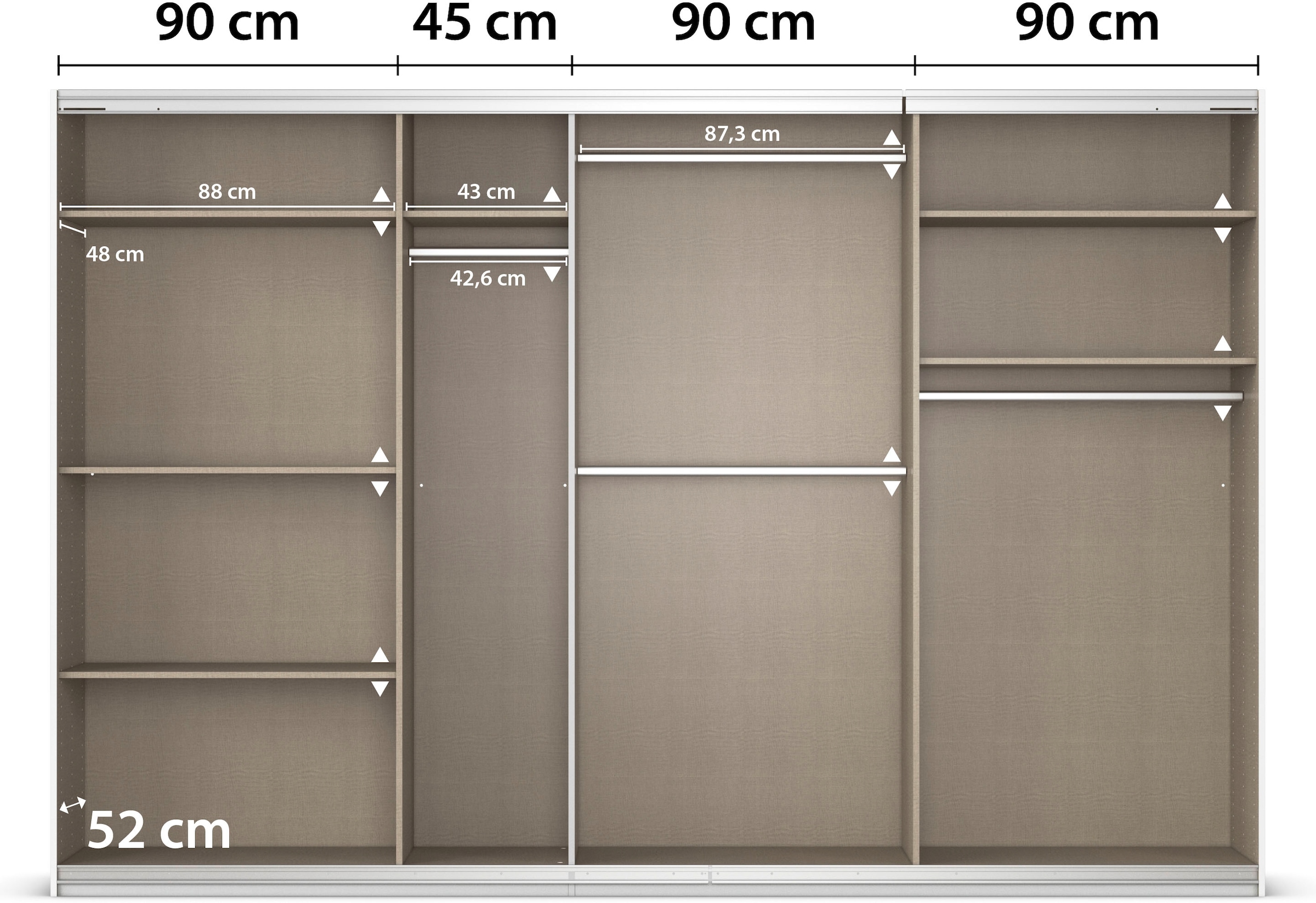 rauch Schwebetürenschrank »Kleiderschrank Schrank Garderobe AGORDO mit Dekor- oder Hochglanzfront«, (in zwei Griff-Farben), durchdachte Innenausstattung, in 4 Breiten und 2 Höhen MADE IN GERMANY