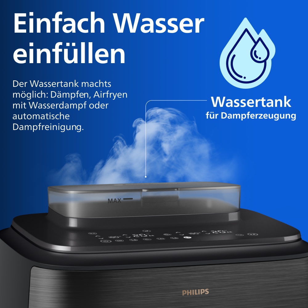 Philips Heißluftfritteuse »NA555/00 Steam Airfryer 5000 Series Dual Basket, 9L Kapazität (3L+6L)« 2750 W mit Dampfgar-Funktion; Silber/Edelstahl