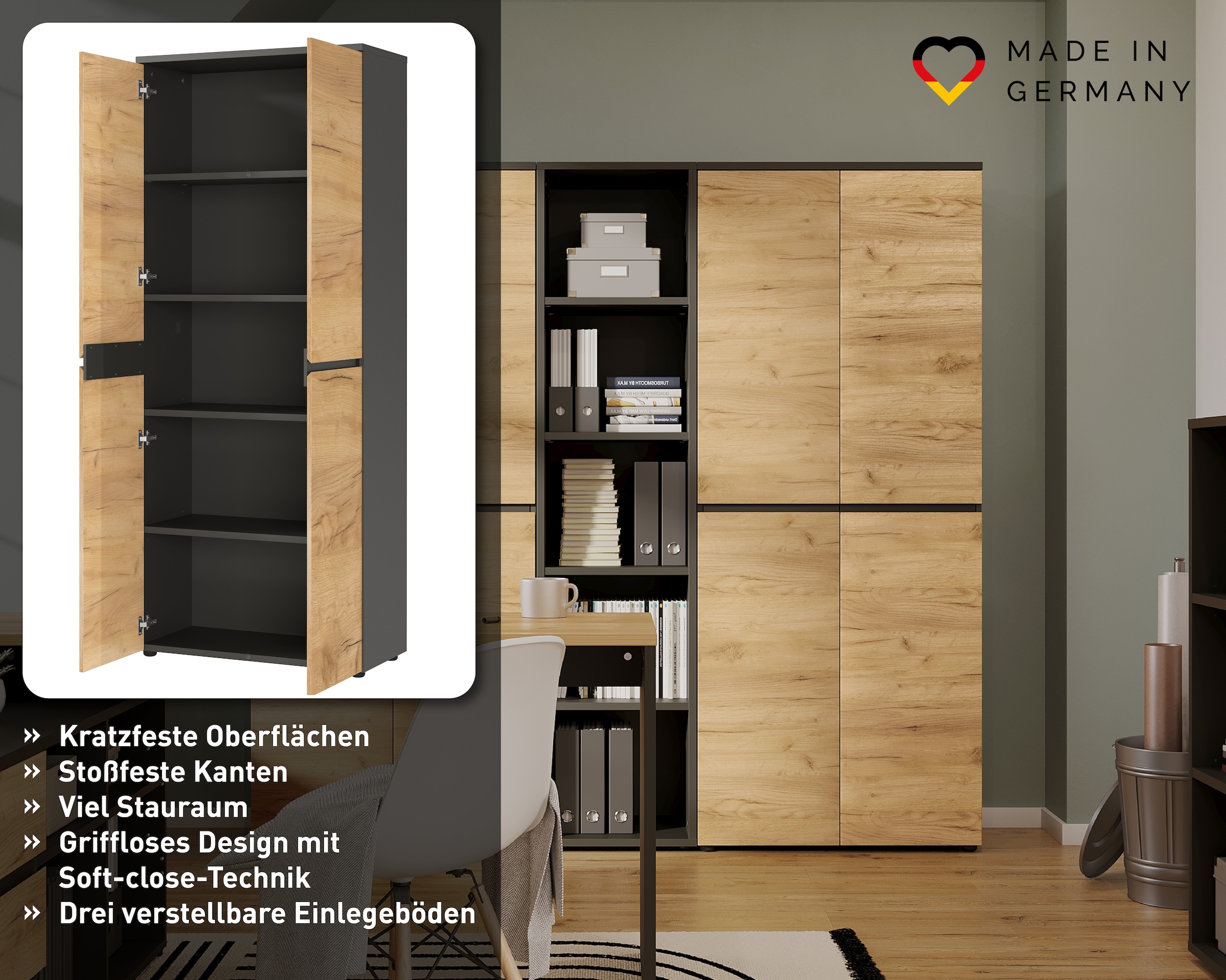 GERMANIA Aktenschrank »Lissabon« 1 Stk. tlg. mit verstellbaren Einlegeböden und grifflosem Design