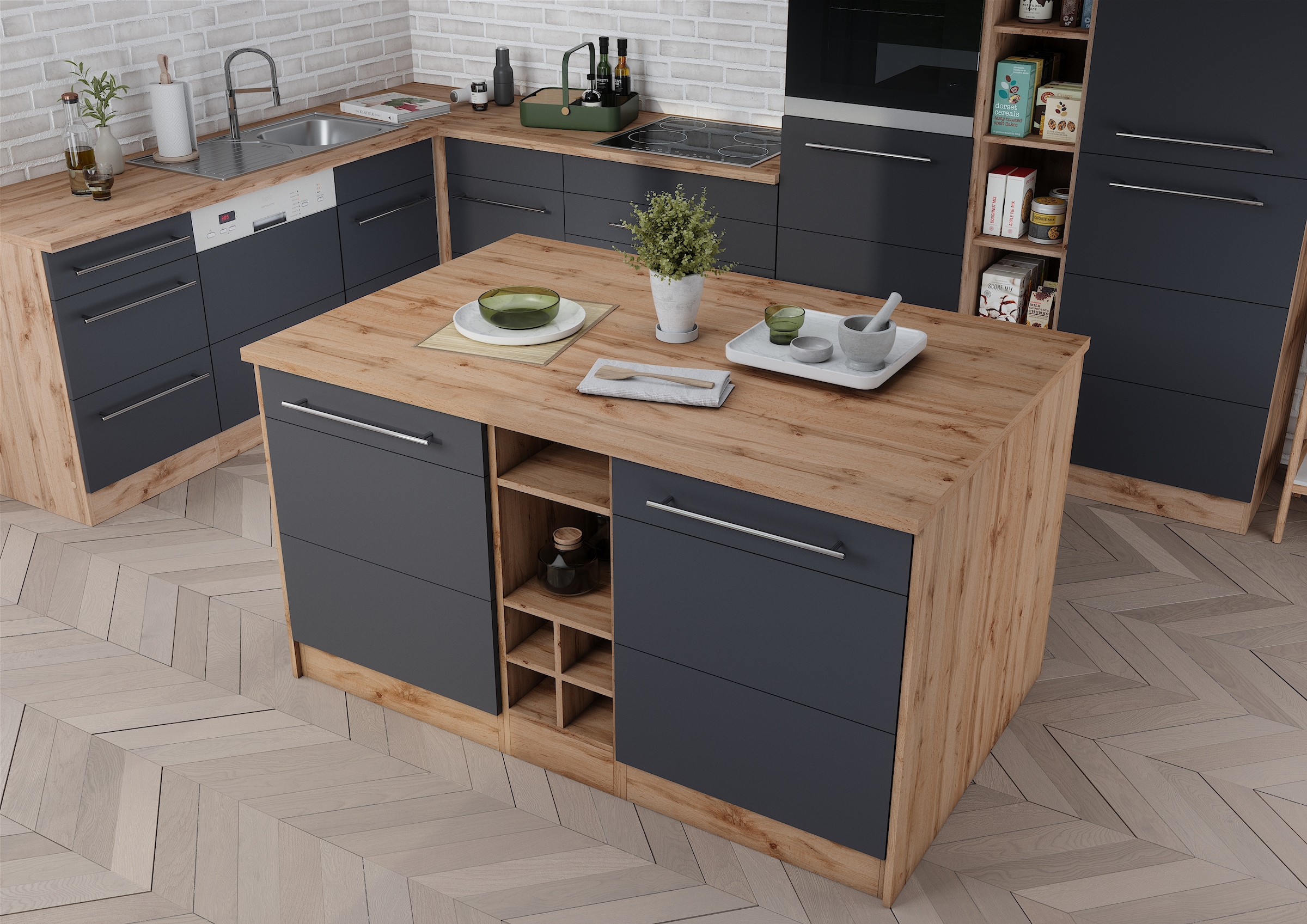 HELD MÖBEL Kücheninsel »Wien«, Breite 153 cm, MDF-Fronten, Flaschenregal