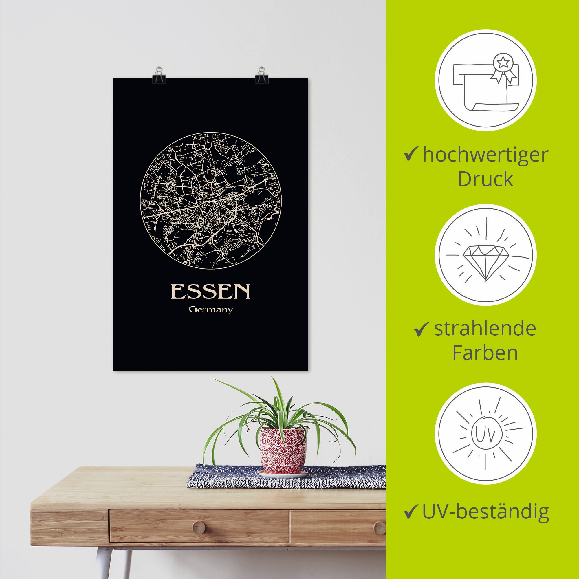 Artland Poster »Retro Karte Essen Deutschland Kreis« Deutschland 1 Stk. tlg. als Alubild, Leinwandbild, Wandaufkleber oder Poster in versch. Größen