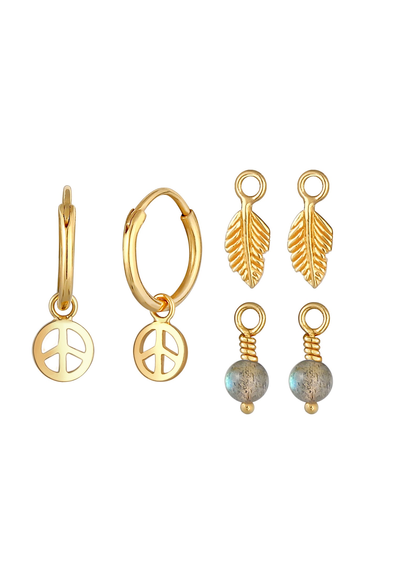 Elli Ohrstecker-Set »Ohrringe Creolen 3-Set Peace Feder Labradorit 925 Silber«