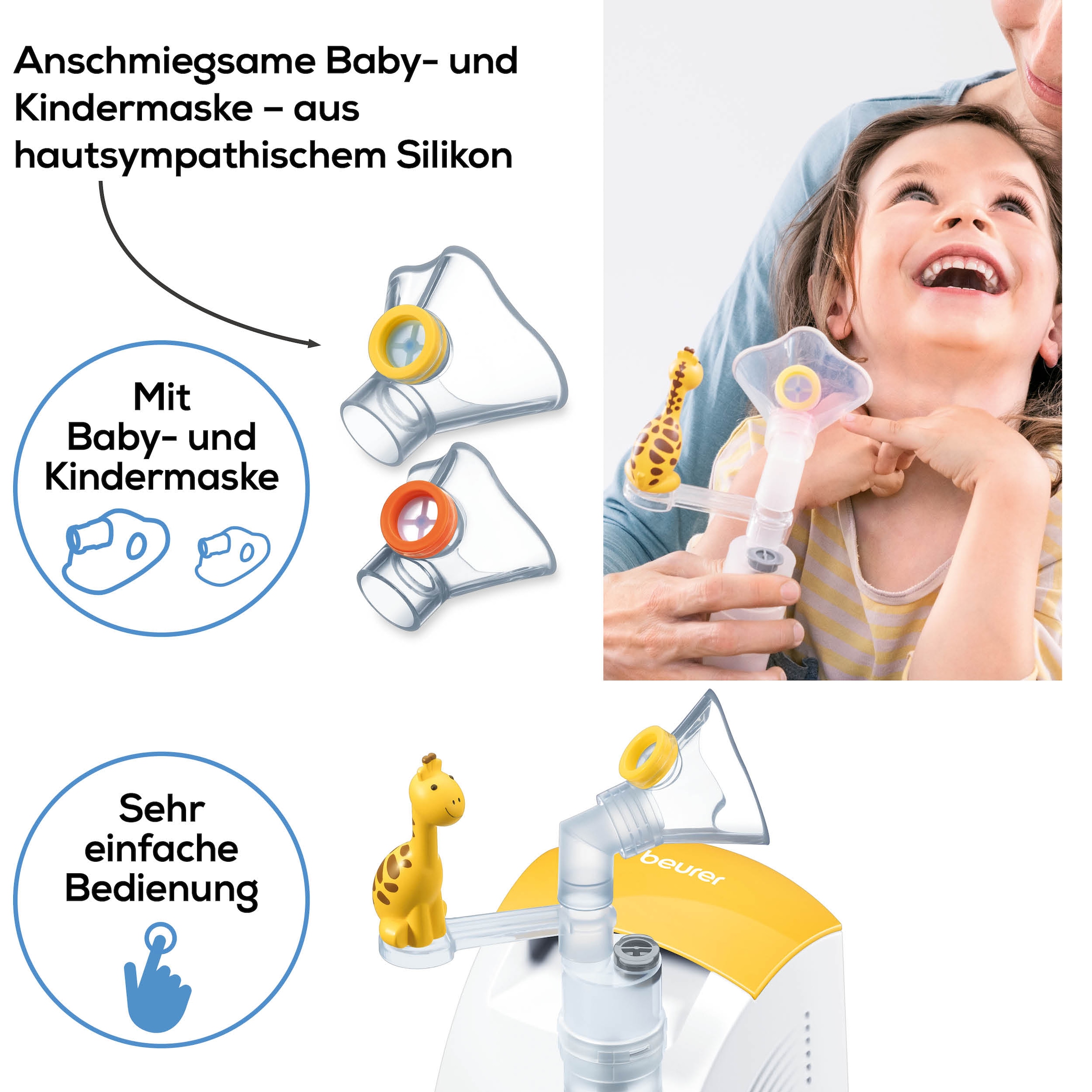 BEURER Inhalationsgerät »IH 26 Kinder Inhalator, Behandlung der oberen und unteren Atemwege«, (Set, 12 tlg.), Kinderfreundliches Design, zur Anwendung bei Erkältung, Asthma, etc.