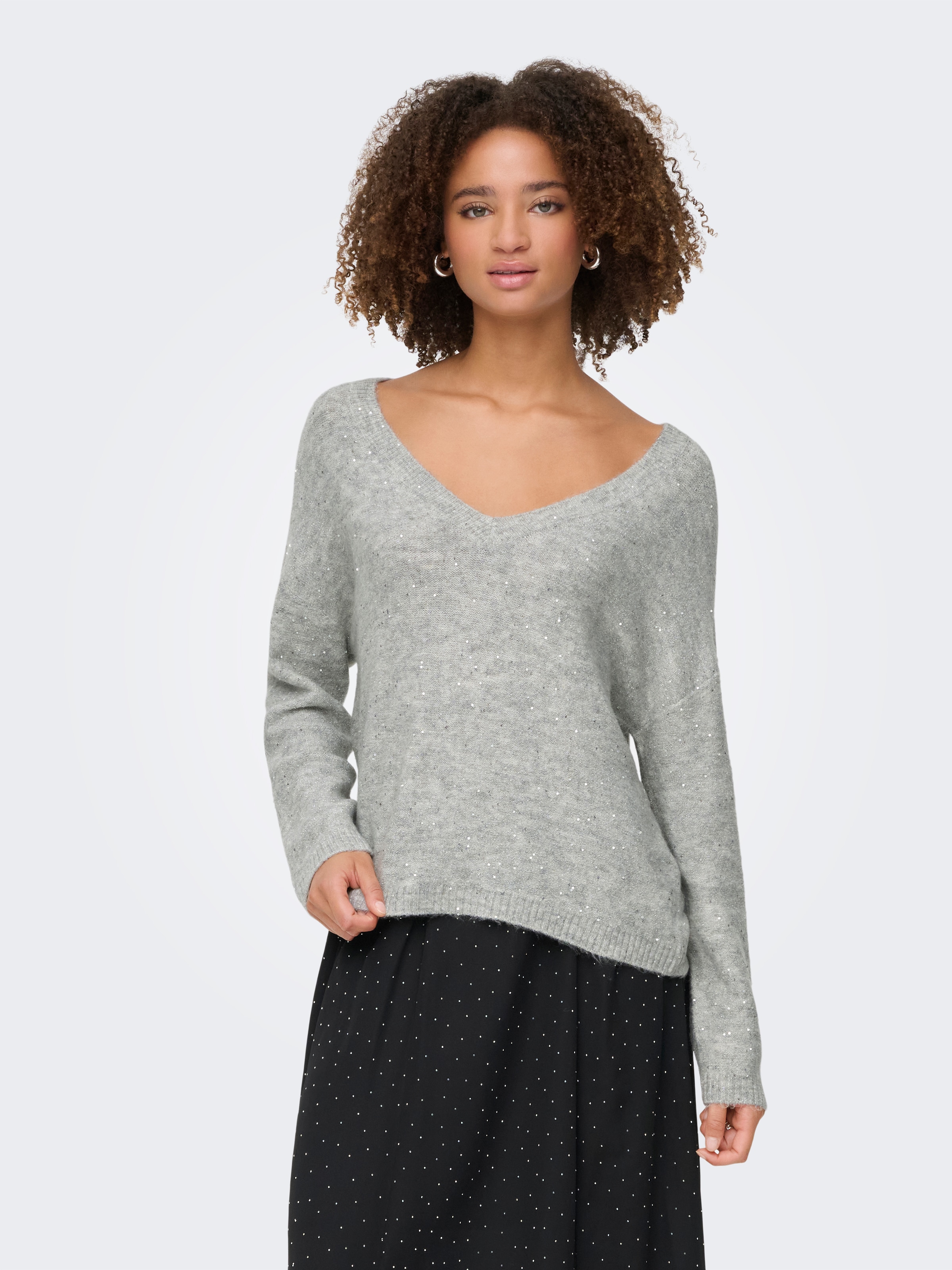 ONLY Strickpullover »ONLARIZONA LS SEQUINS V-NECK PUL KNT«