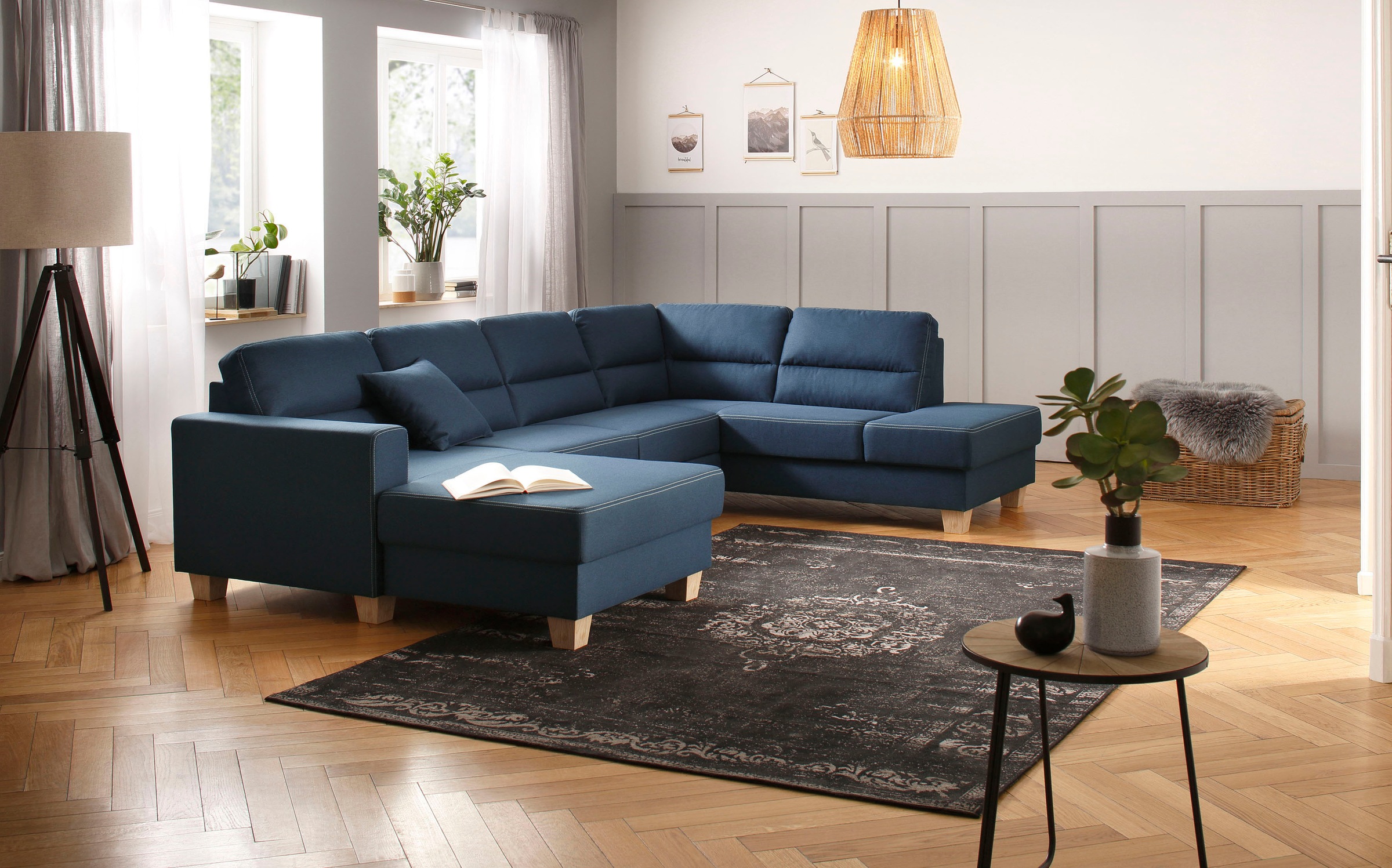 Home affaire Wohnlandschaft »Navan, U-Form«, wahlweise mit Bettfunktion und Kopfstütze