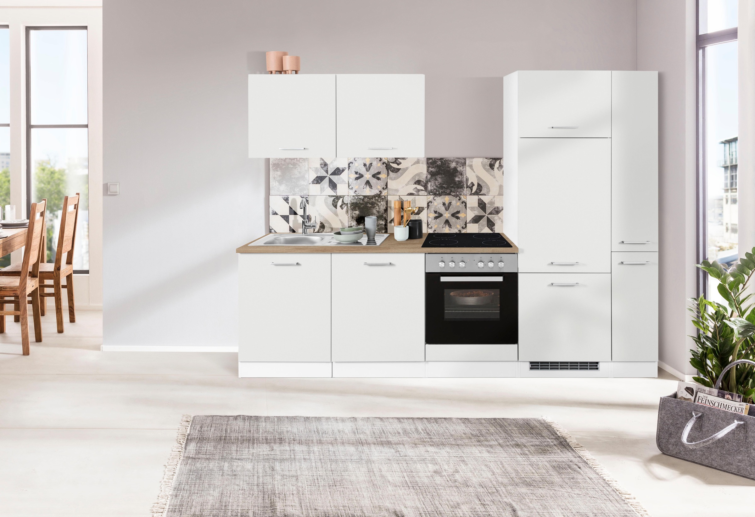KOCHSTATION Küchenzeile »KS-Visby«, ohne E-Geräte, Breite 270 cm für Kühlschrank
