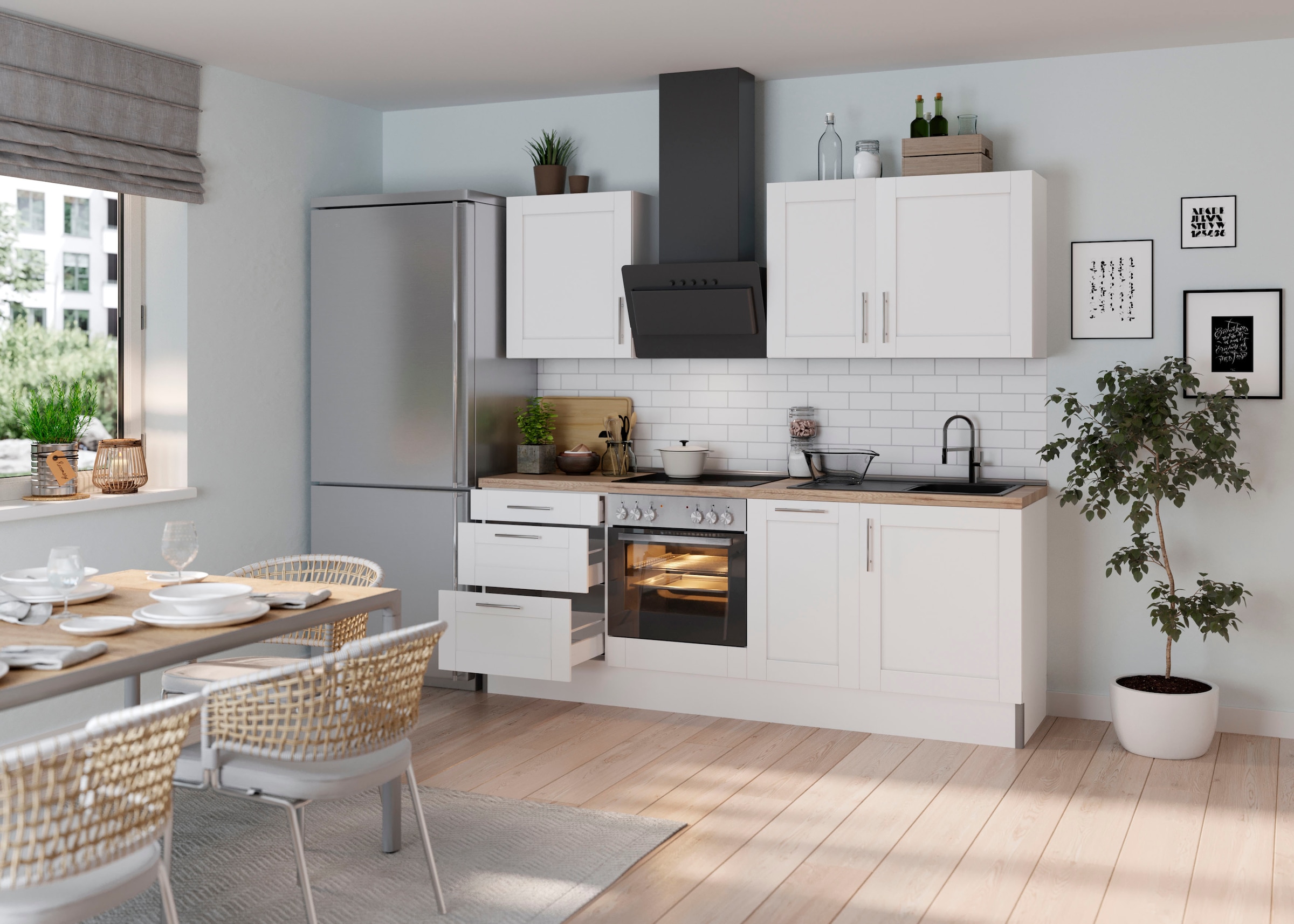 KOCHSTATION Küche »KS-Ahus«, Breite 225 cm,wahlweise mit E-Geräten,MDF Fronten,Soft Close Funktion